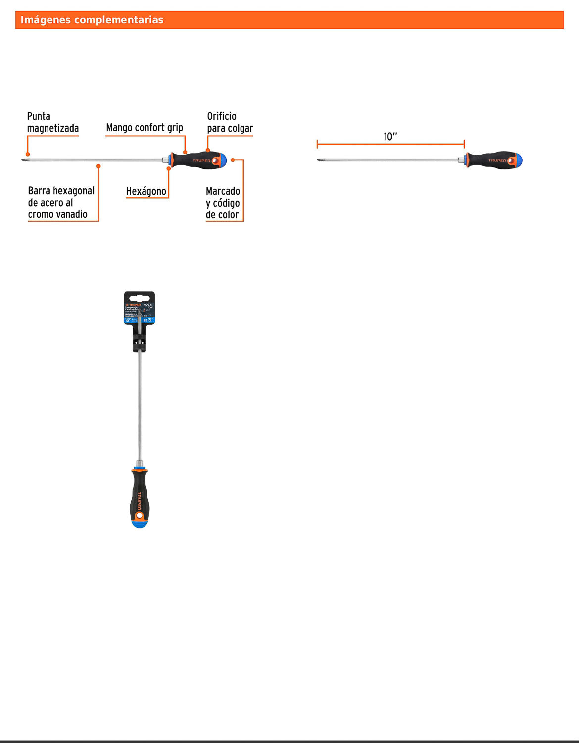 Desarmador de cruz de 3/16 con barra de 25.4 cm y mango Comfort Grip