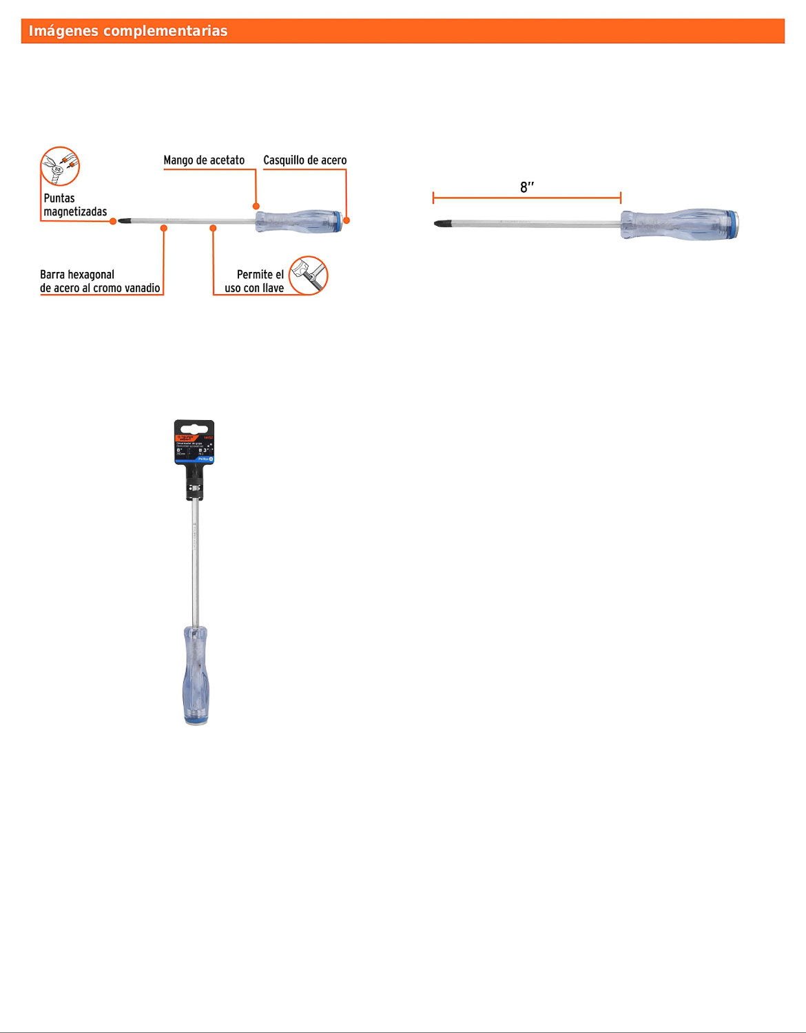 Desarmador de cruz de golpe de PH3 x 8 con barra hexagonal
