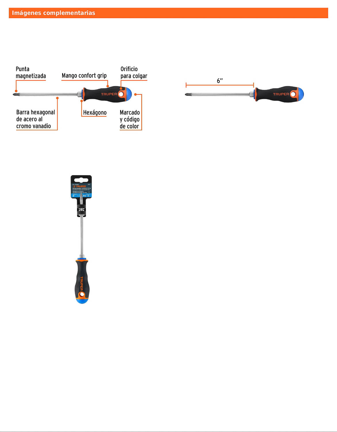 Desarmador de cruz de 1/4 con barra de 15.24 cm y mango Comfort Grip