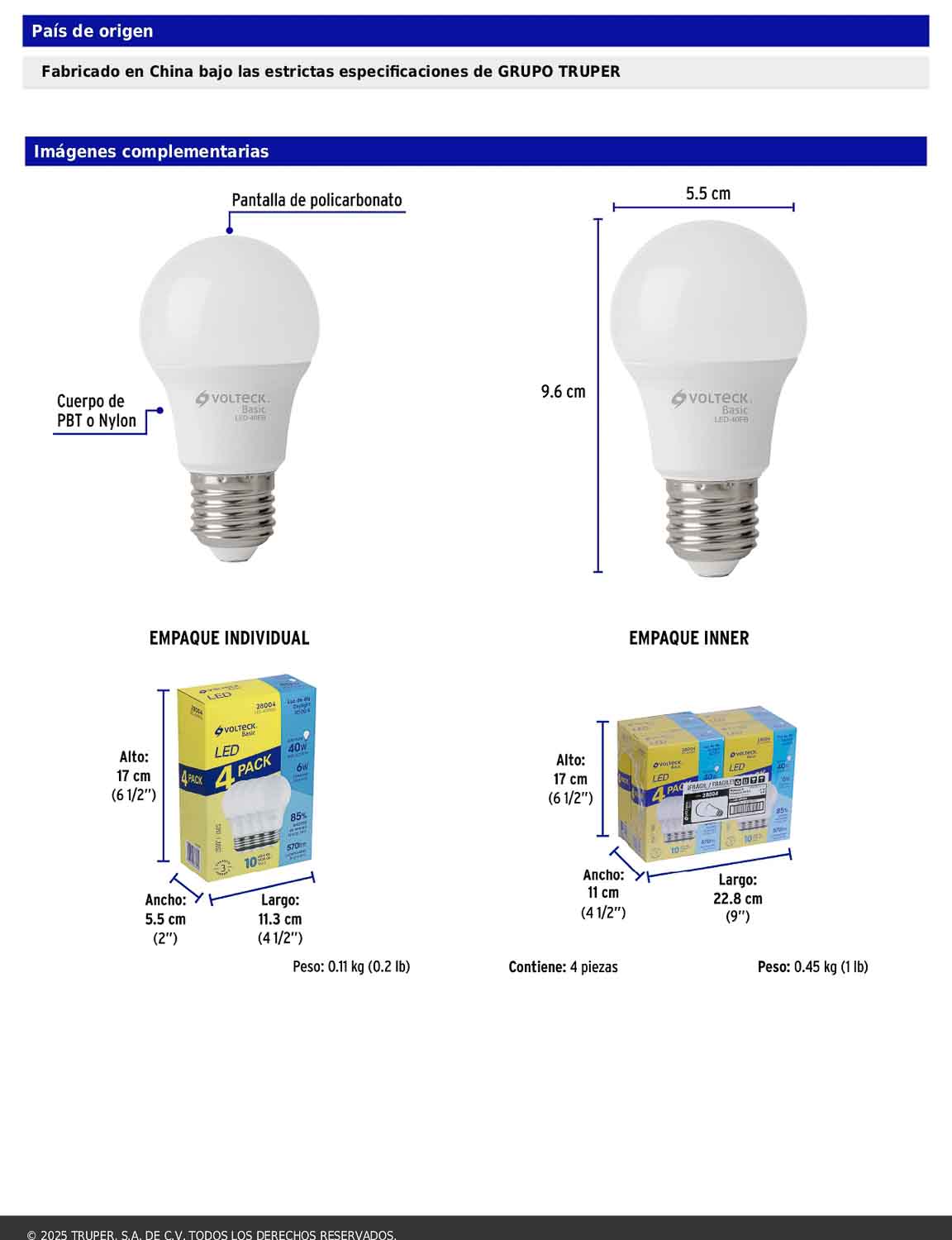 4 pack de focos LED de 6W con luz fría