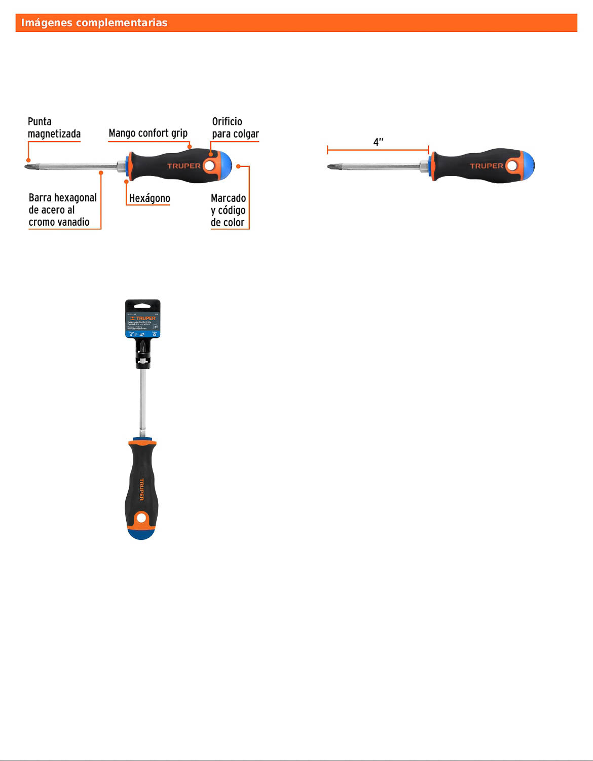 Desarmador de cruz de 1/4 con barra de 10.16 cm y mango Comfort Grip