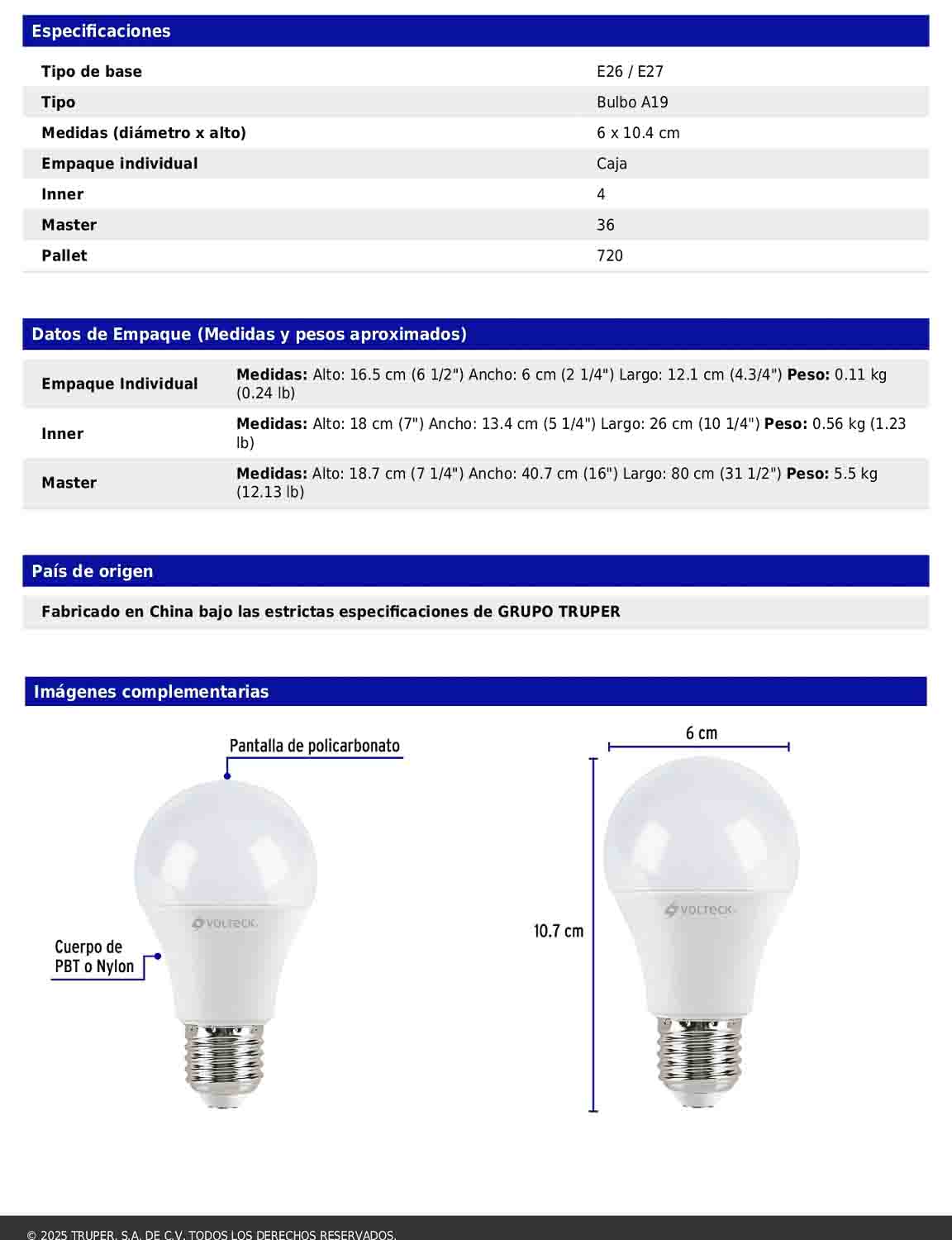 Pack de 4 focos LED 9W A19 6500K blanca fría 800 lm