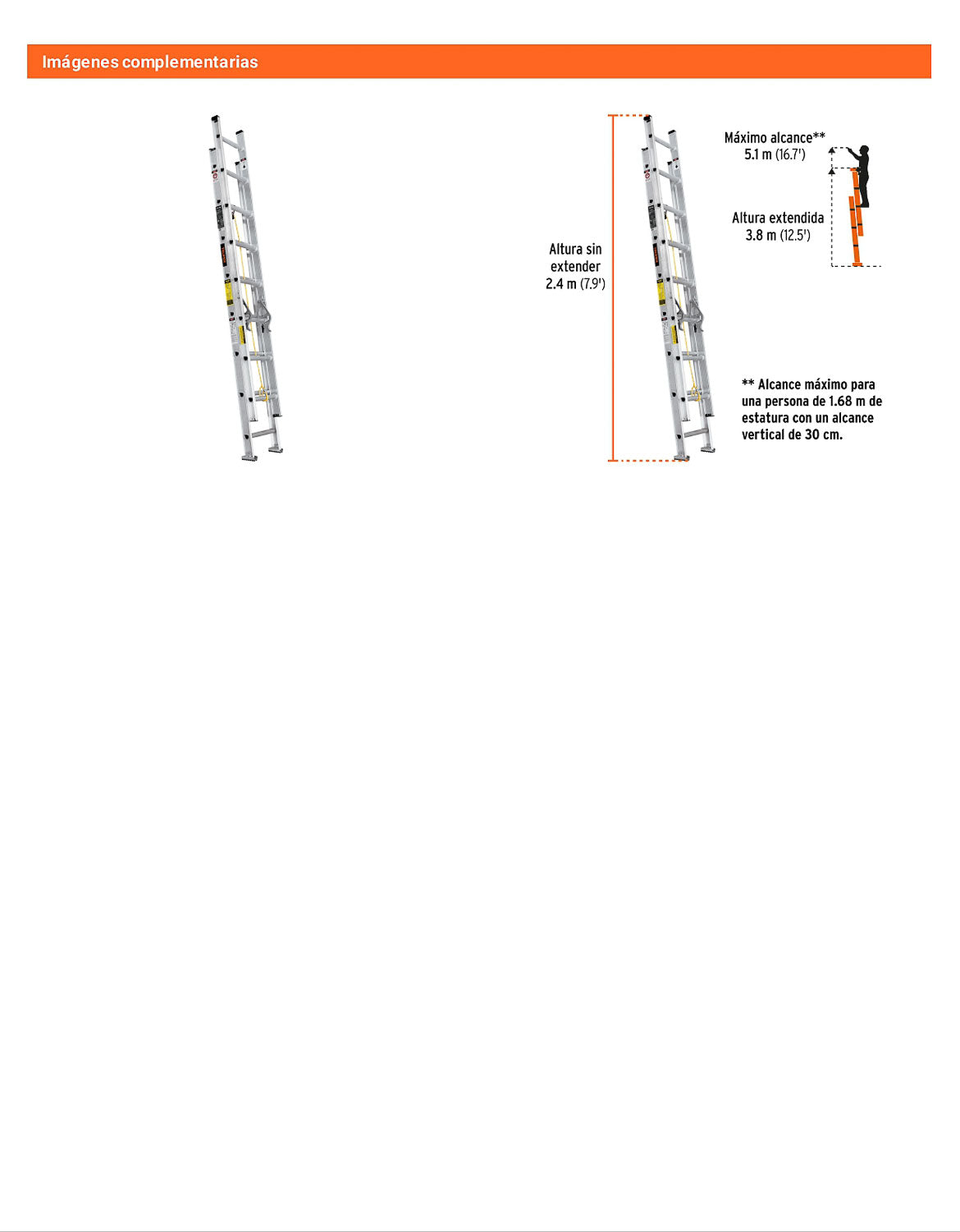 Escalera de extensión tipo III con 16 peldaños