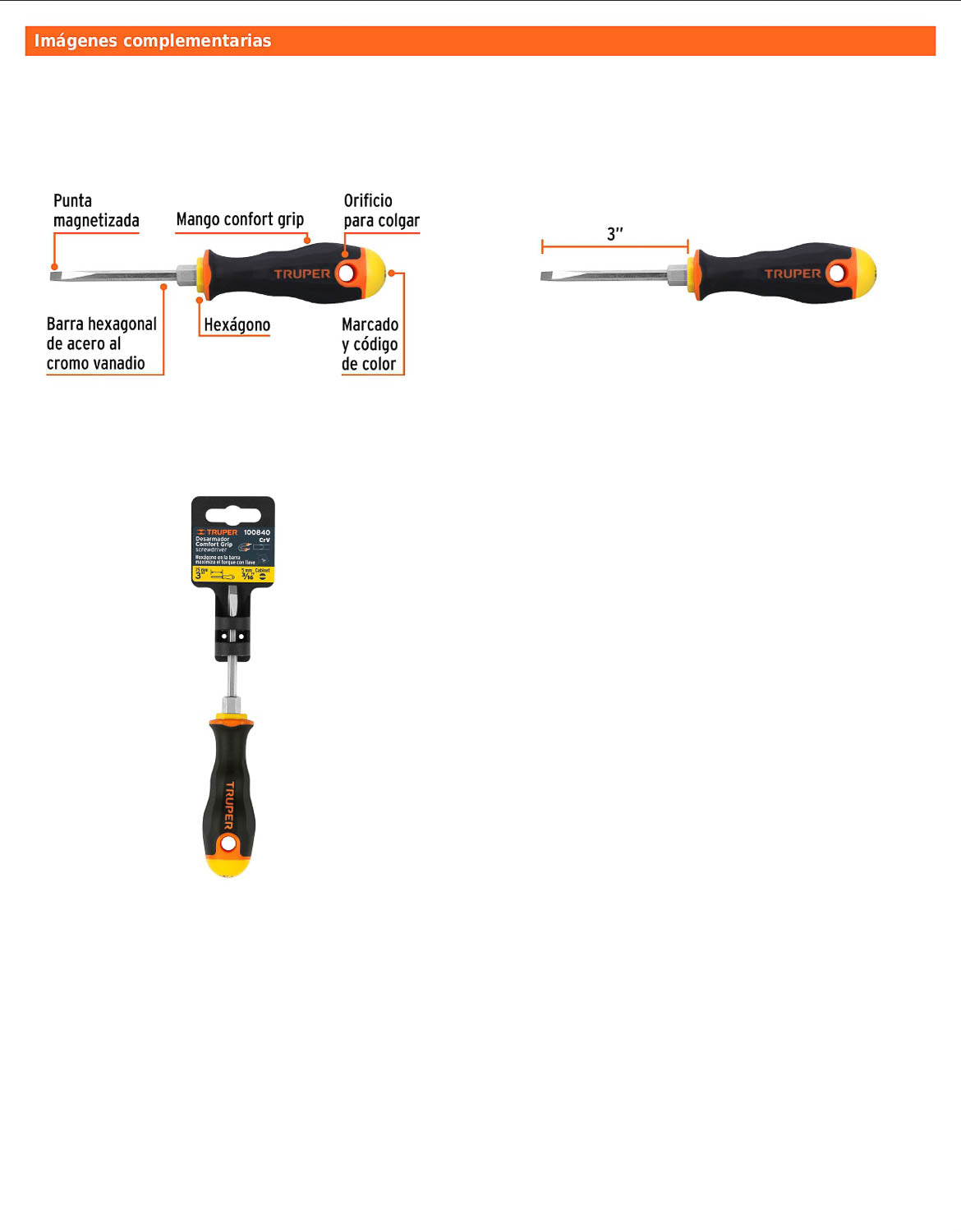 Desarmador cabinet de 3/16 con barra de 7.62 cm y mango Comfort Grip