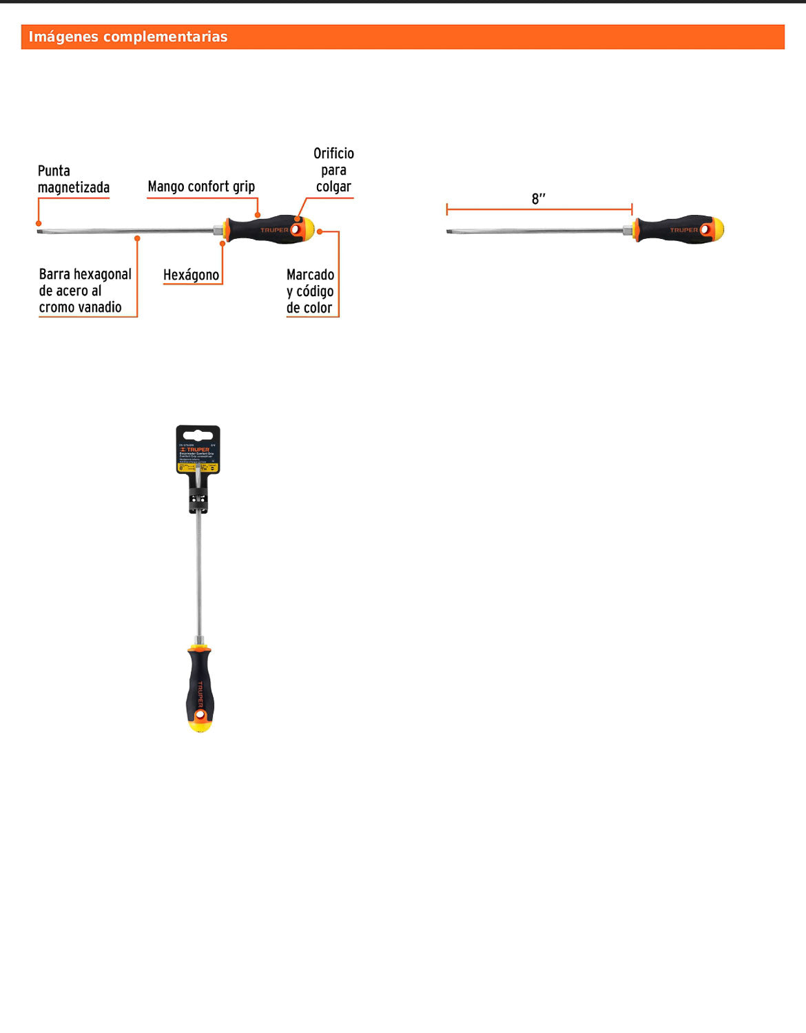 Desarmador cabinet de 3/16 con barra de 20.32 cm y mango Comfort Grip