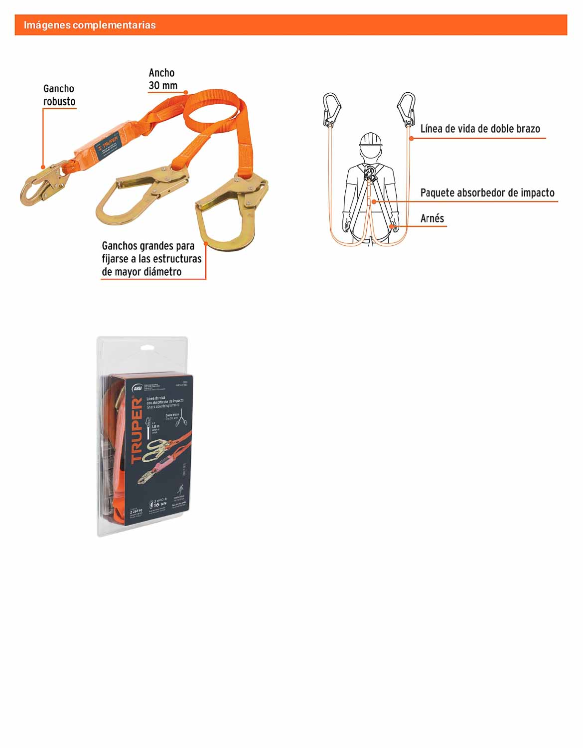 Línea vida absorbedor impacto doble brazo gancho