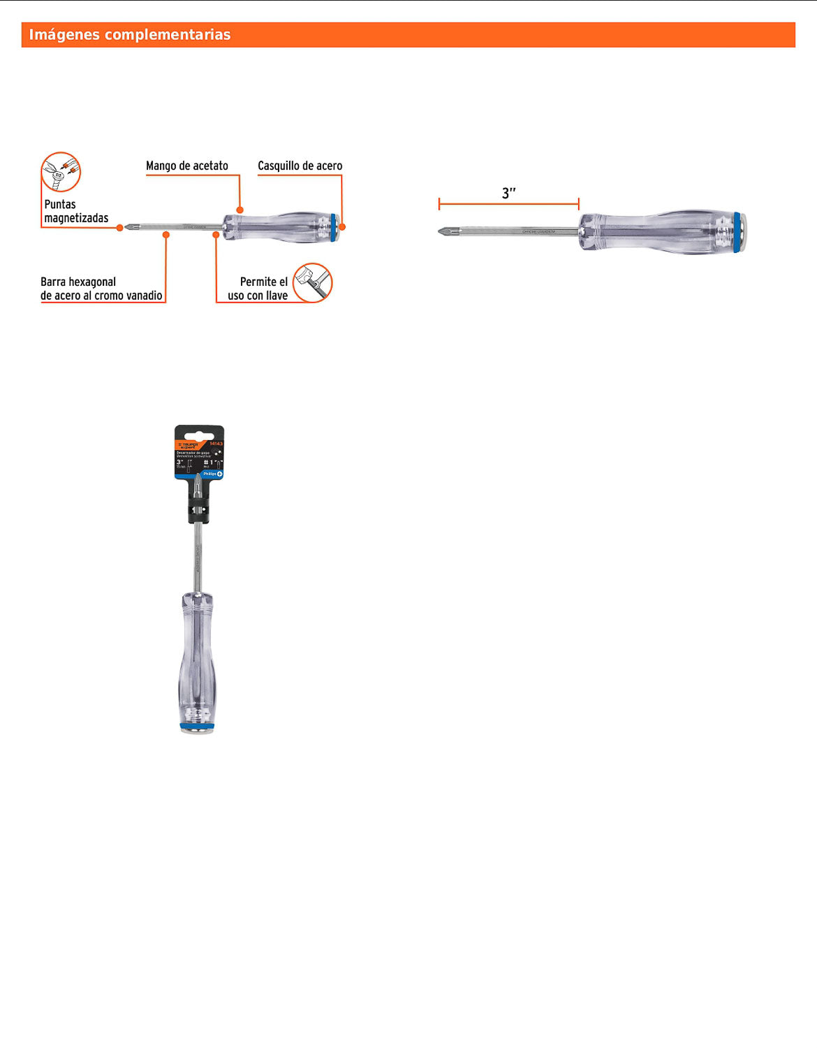 Desarmador de cruz de golpe de PH1 x 3 con barra hexagonal