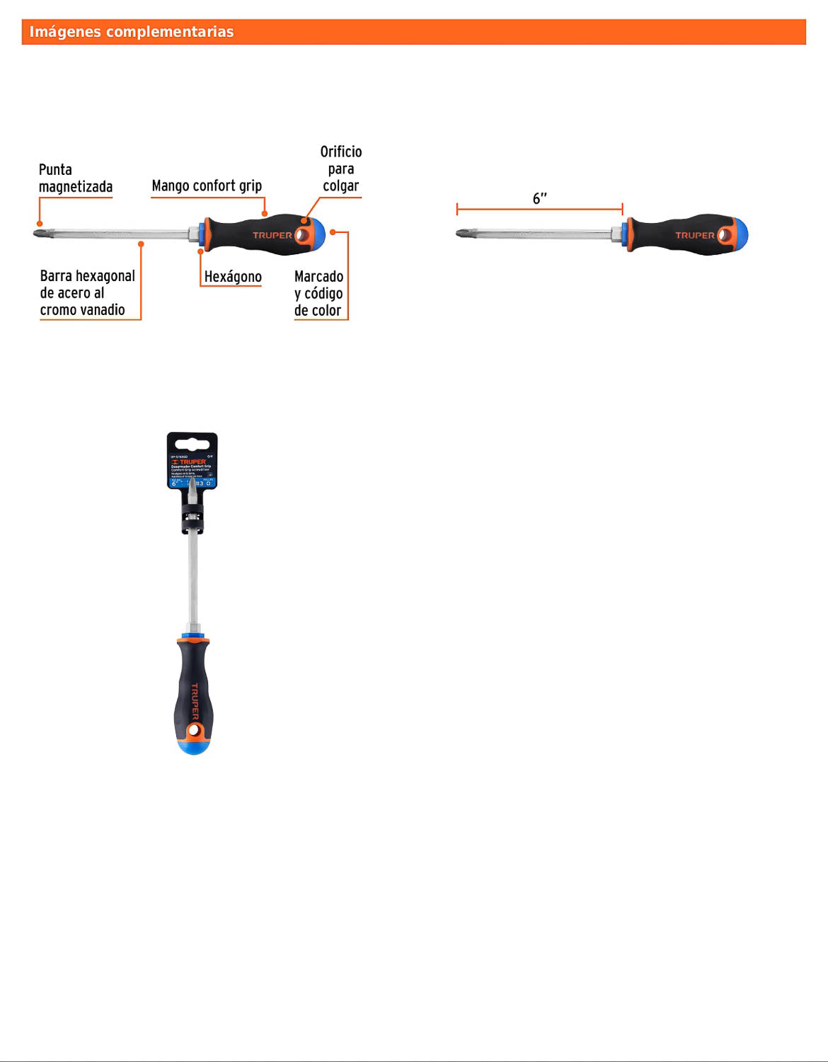 Desarmador de cruz de 5/16 con barra de 15.24 cm y mango Comfort Grip