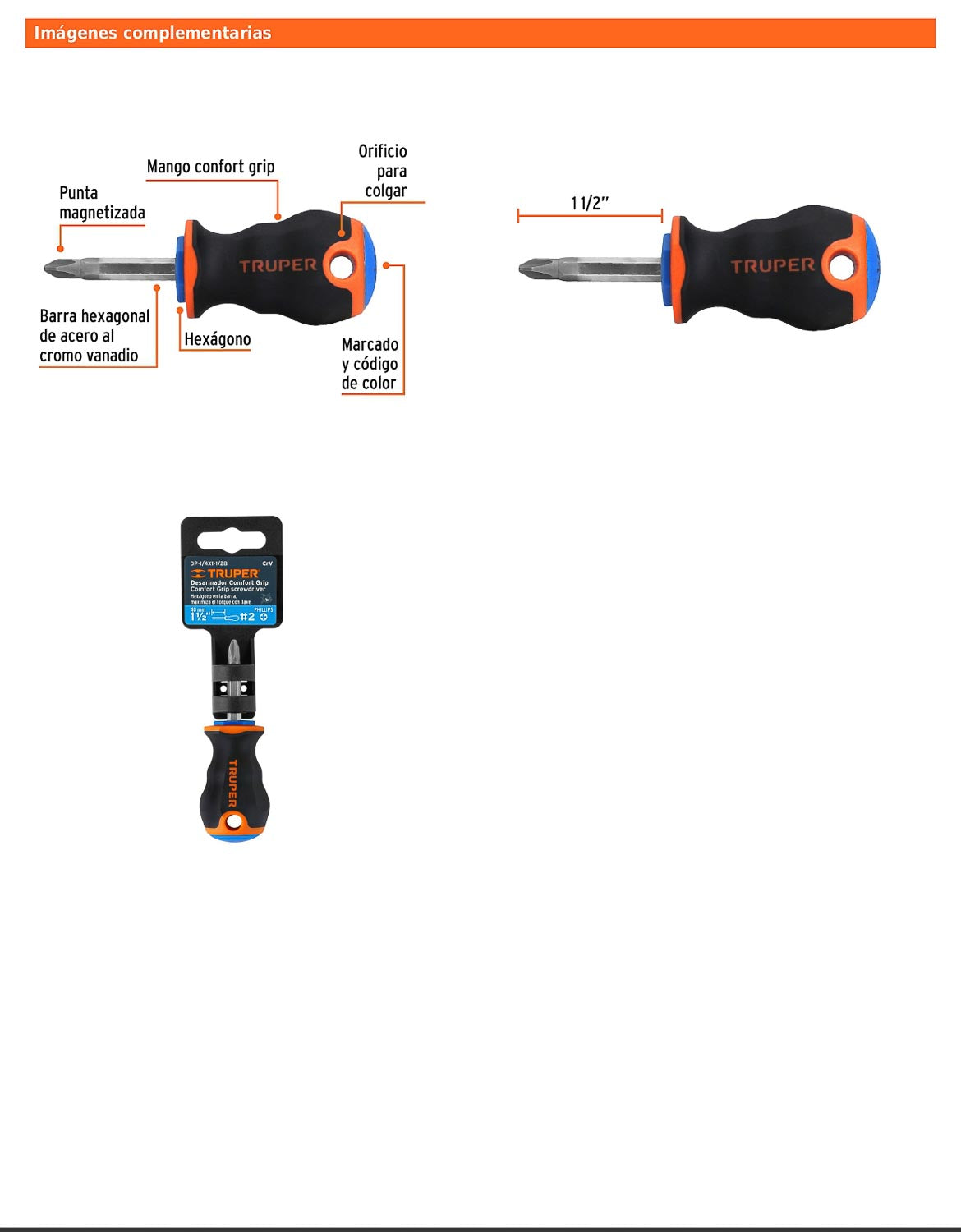 Desarmador de cruz de 1/4 con barra de 3.81 cm y mango Comfort Grip