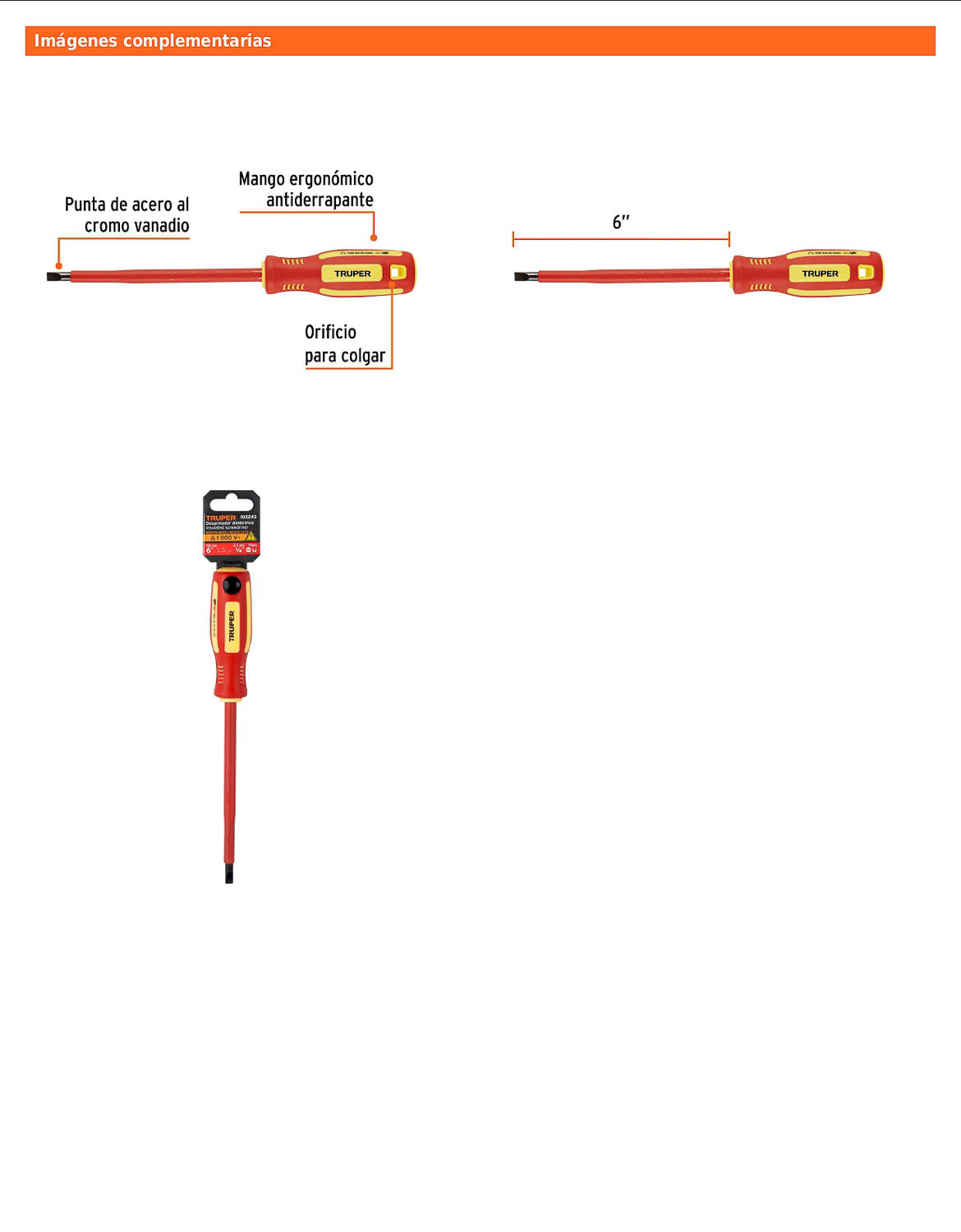 Desarmador dieléctrico plano de 1/4 x 6