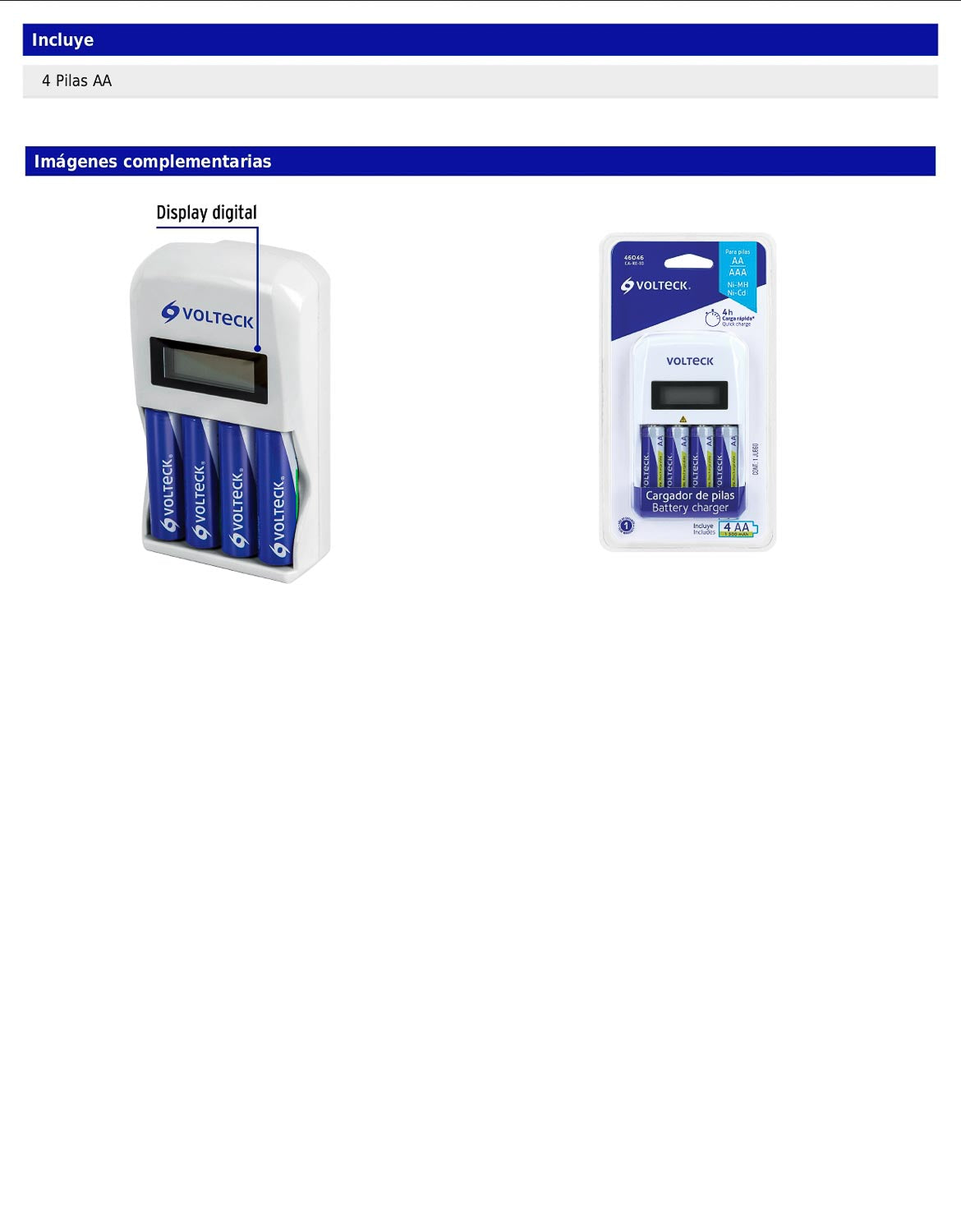 Cargador de pilas AA y AAA con display digital e incluye 4 pilas AA