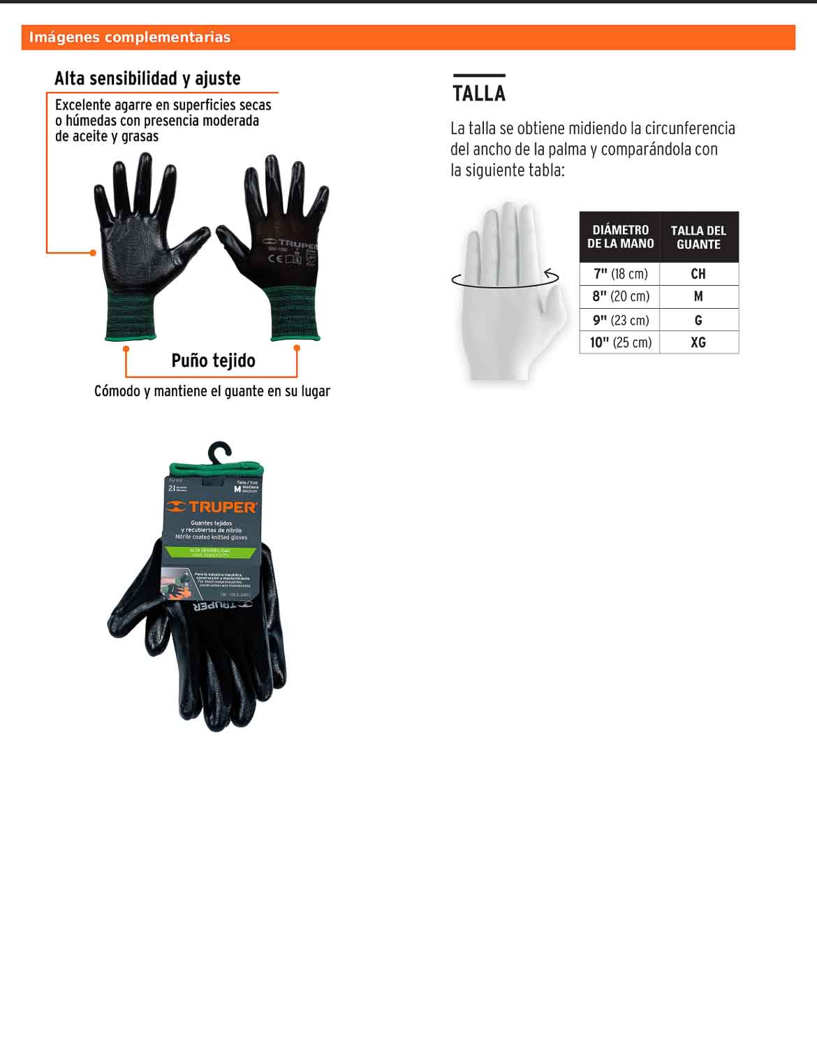 Guantes de nylon recubiertos de nitrilo mediano