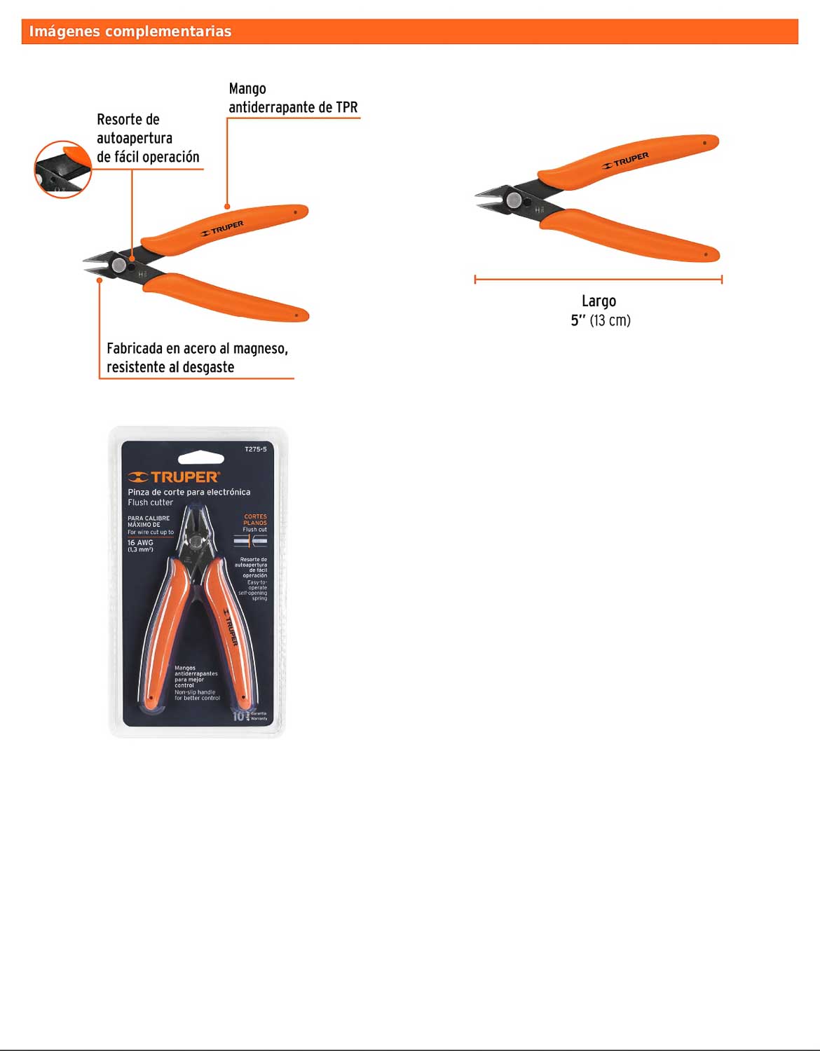 Pinza de corte para electrónica de 5 pulgadas con mango antiderrapante