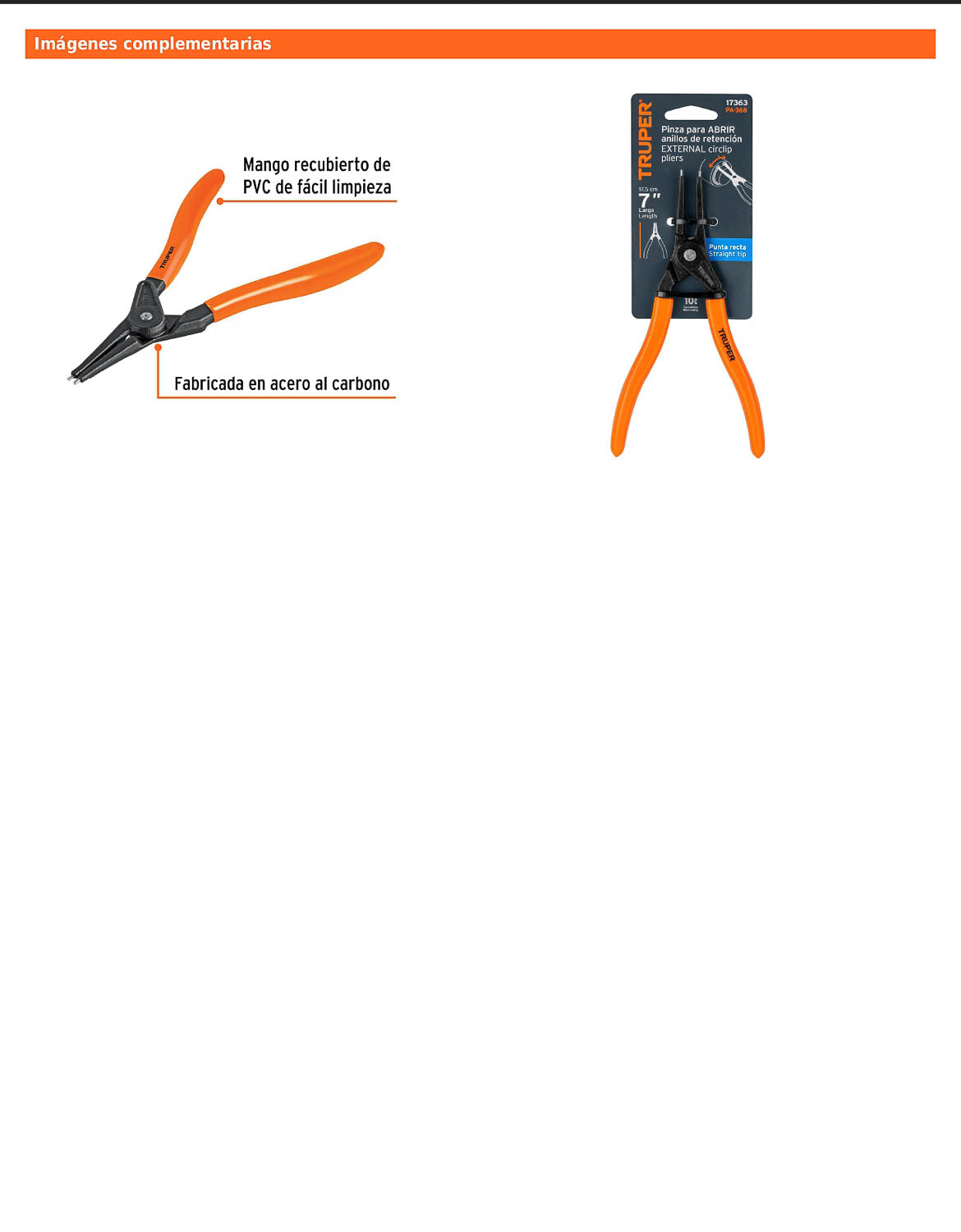 Pinza de punta recta de 7 pulgadas para abrir anillos con mango de PVC