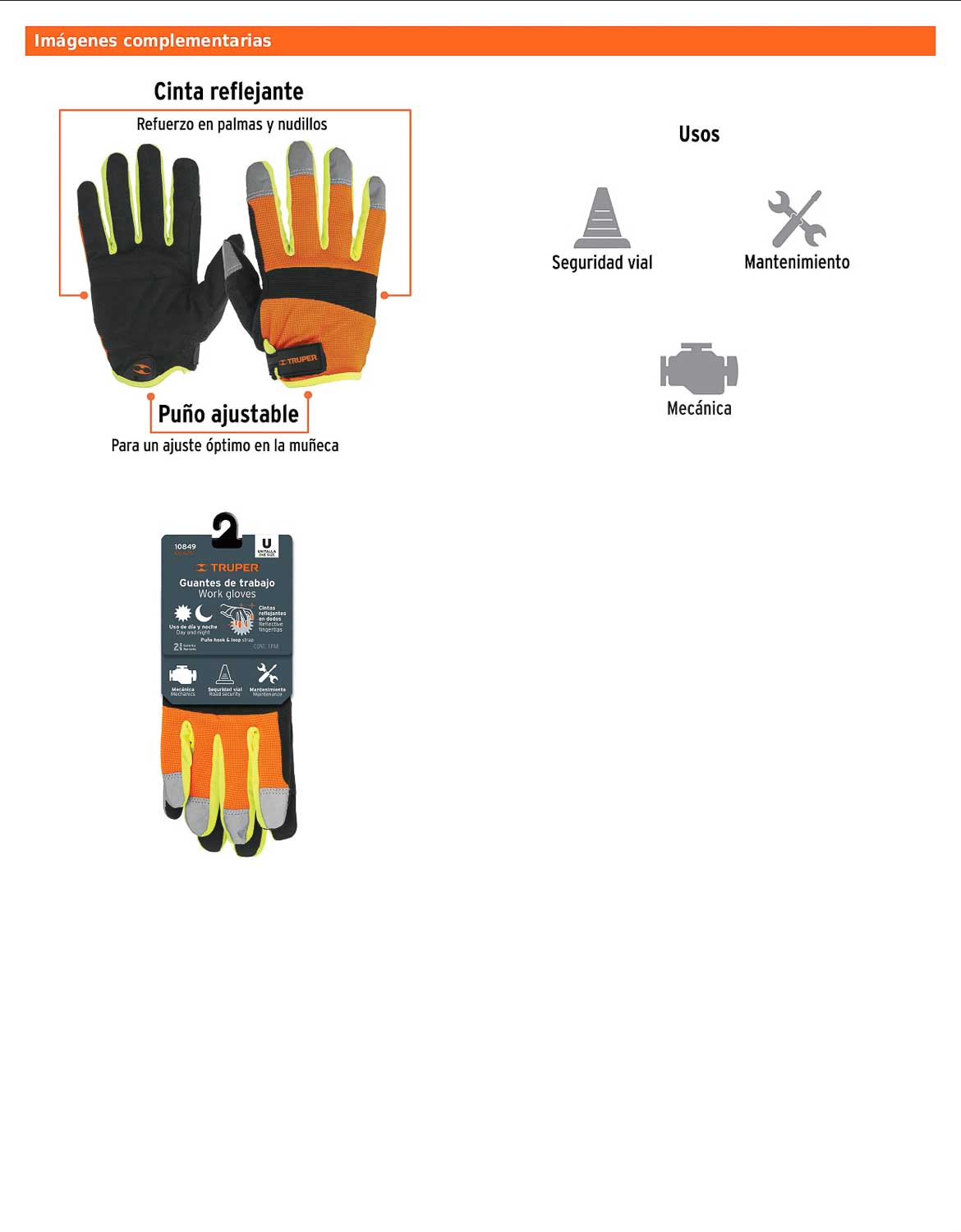 Guantes para mecánico de alta visibilidad unitalla