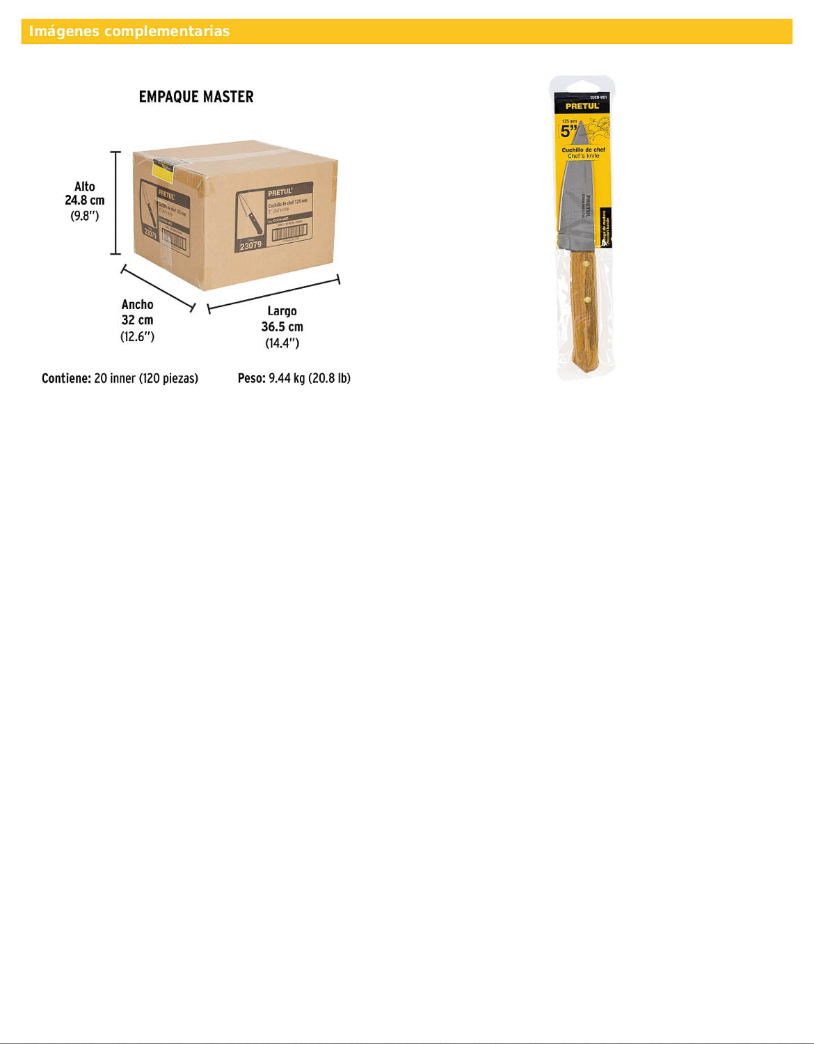 Cuchillo de chef de 5 pulgadas con mango de madera