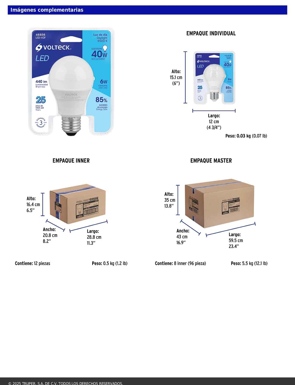 Foco LED 6W A19 6500K blanca fría 440 lm