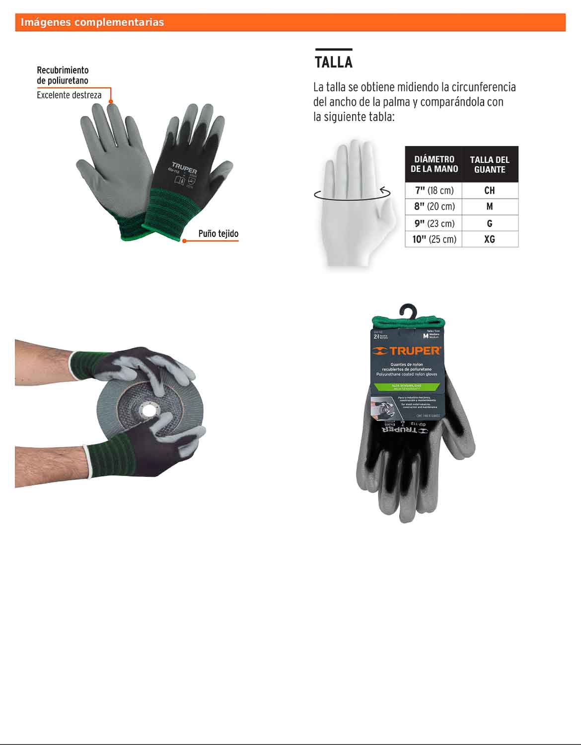 Guantes de nylon recubiertos de poliuretano grande