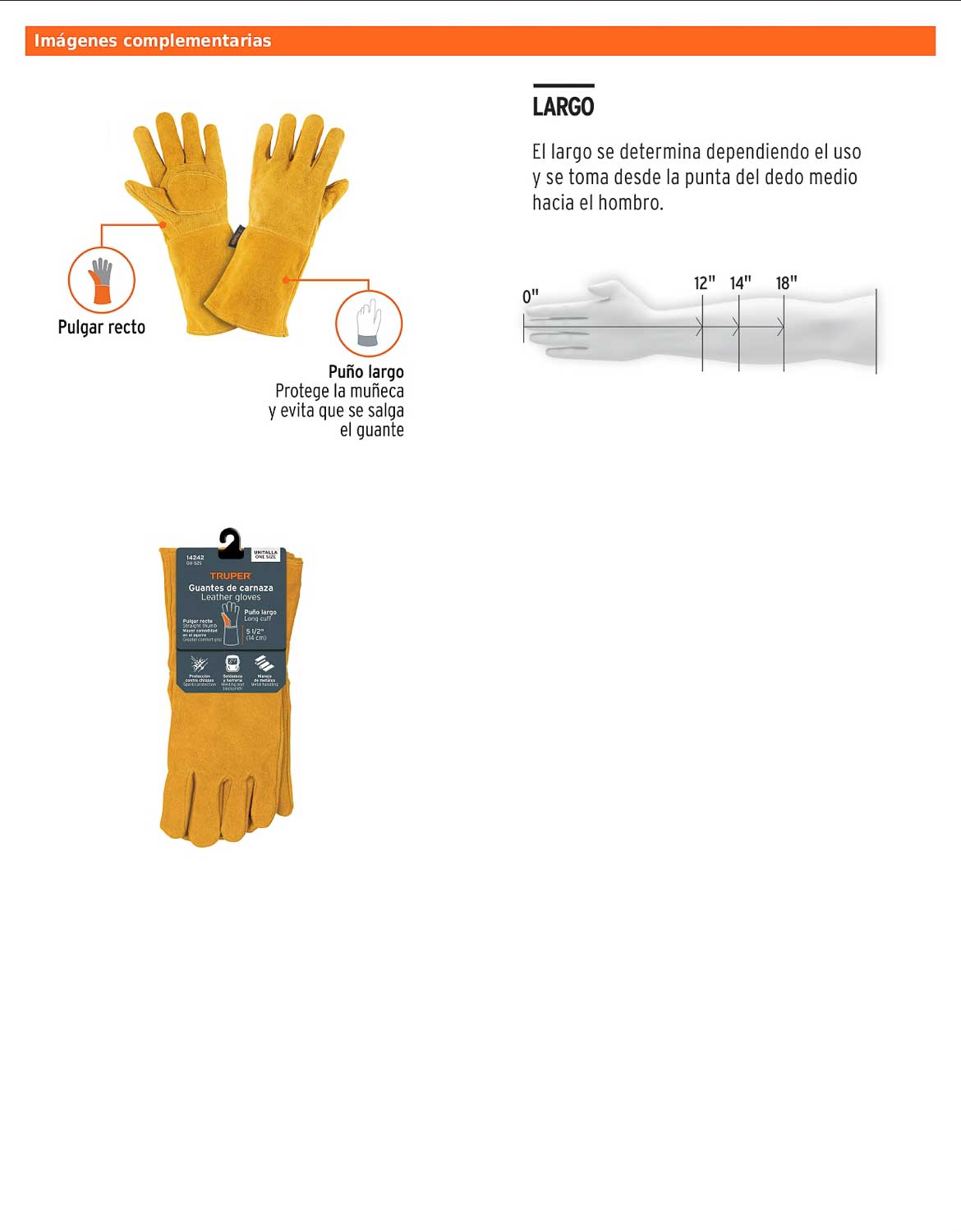 Guantes de carnaza largos unitalla TRUPER (GU-525)