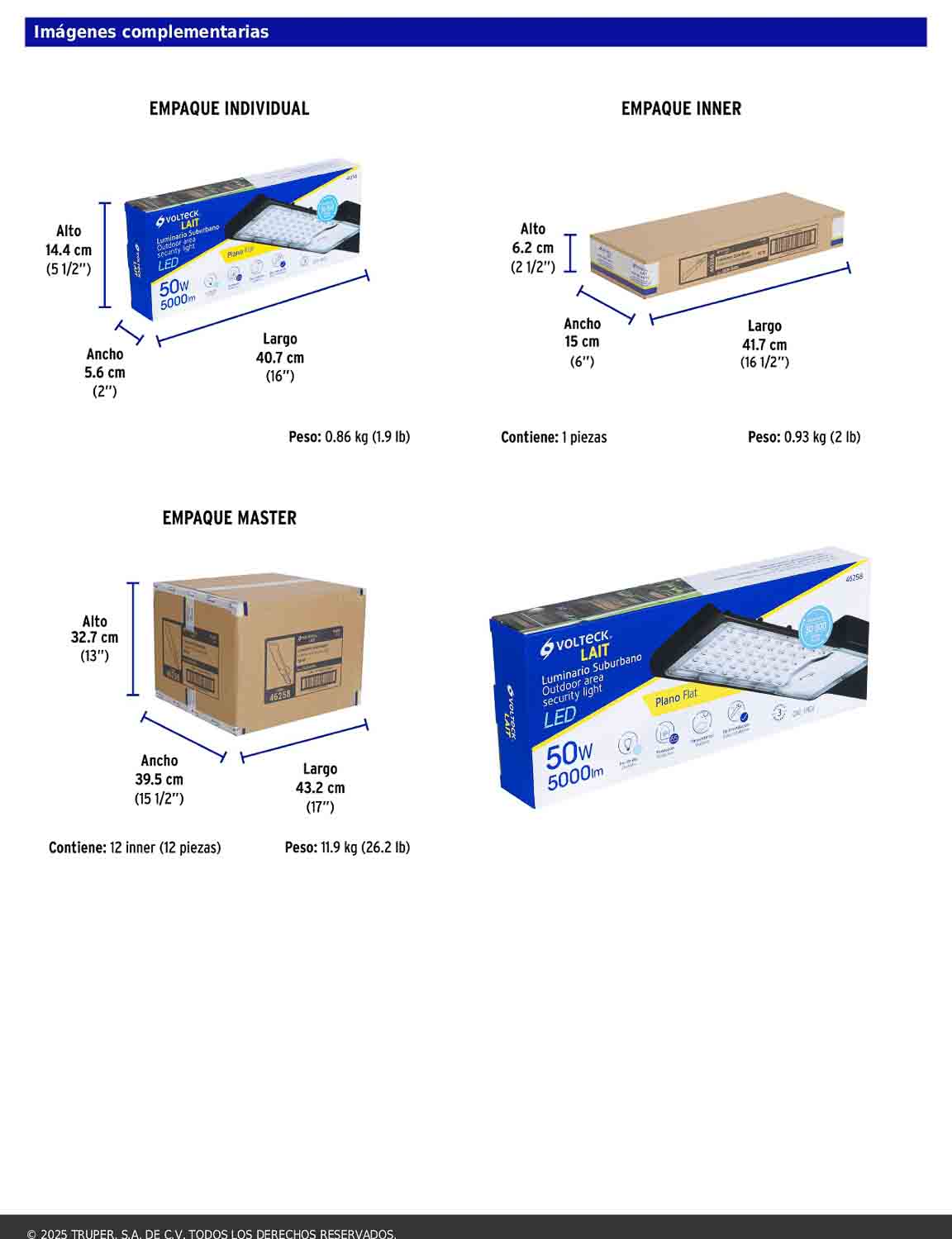 Luminario suburbano LED de 50 W con temperatura de color 6 500 K