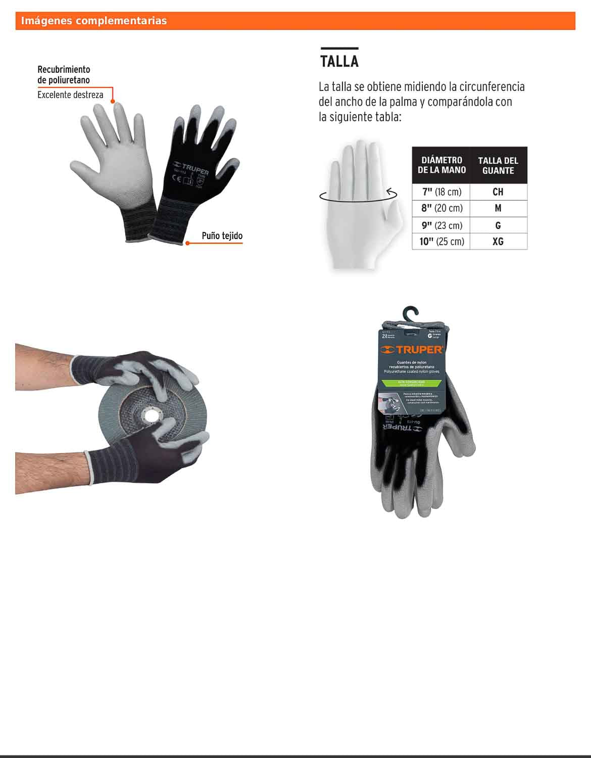 Guantes de nylon recubiertos de poliuretano grande