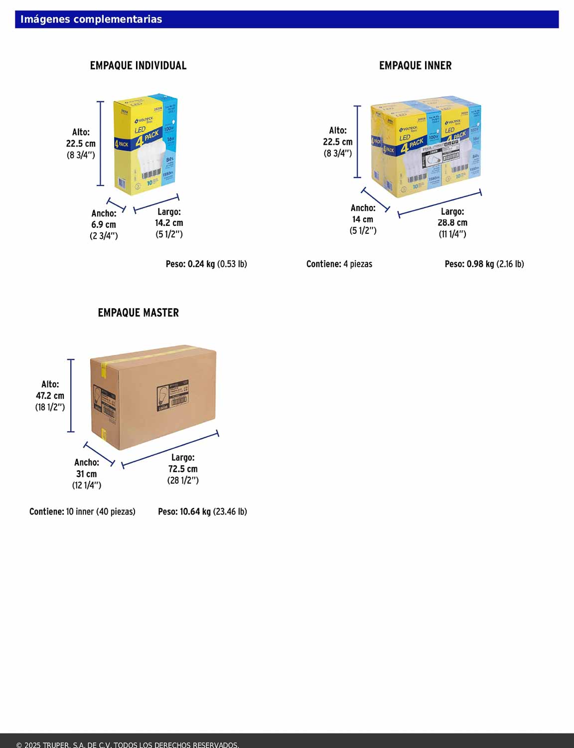 Pack de 4 focos LED 16W A22 6500K blanca fría 1550 lm BASIC