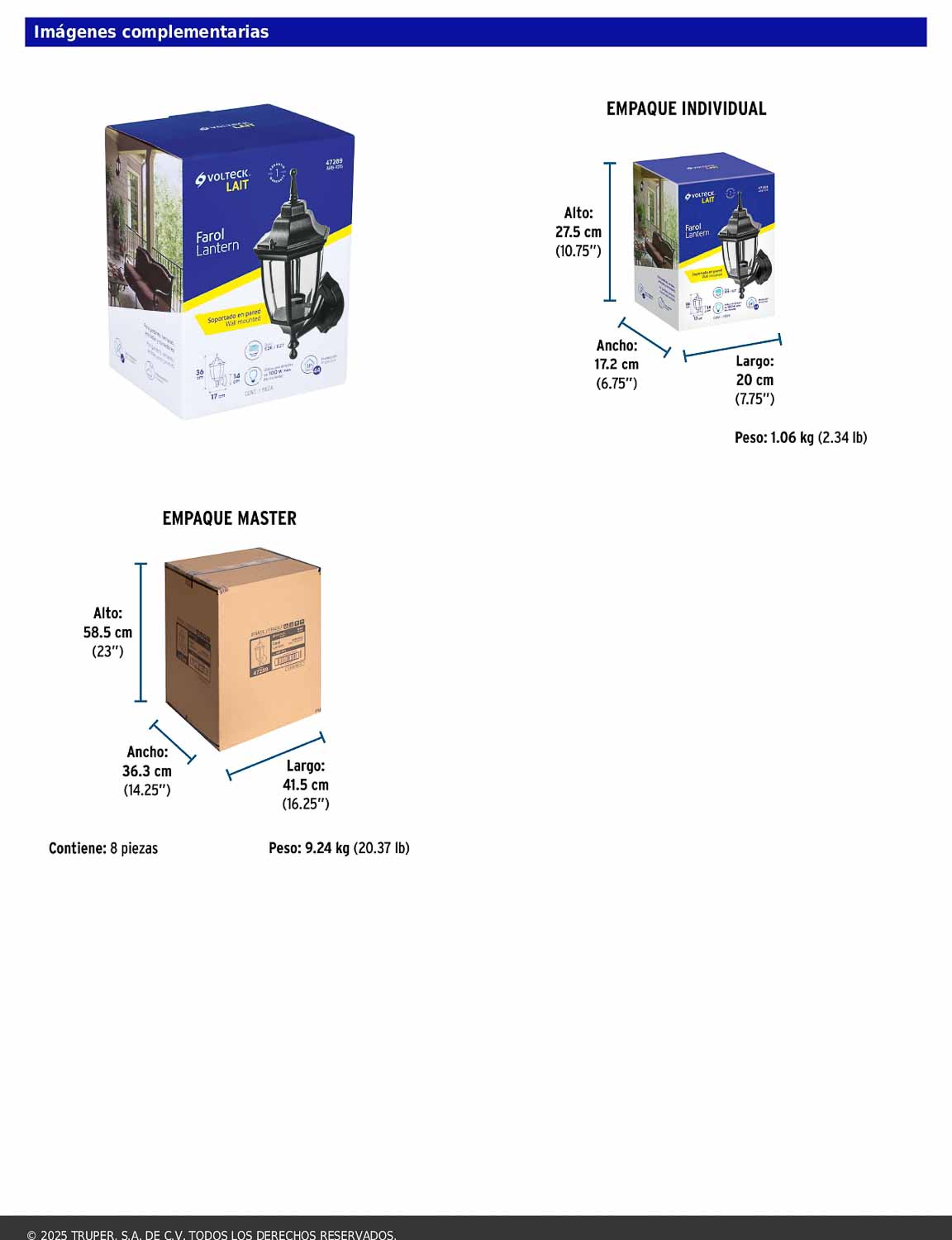 Arbotante tipo farol tradicional soportado para exterior color negro