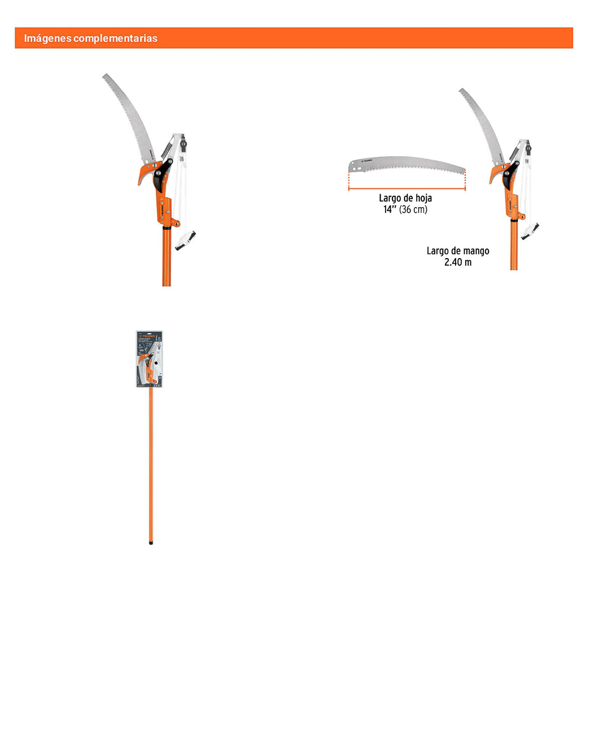 Cortador de ramas con mango telescópico de aluminio