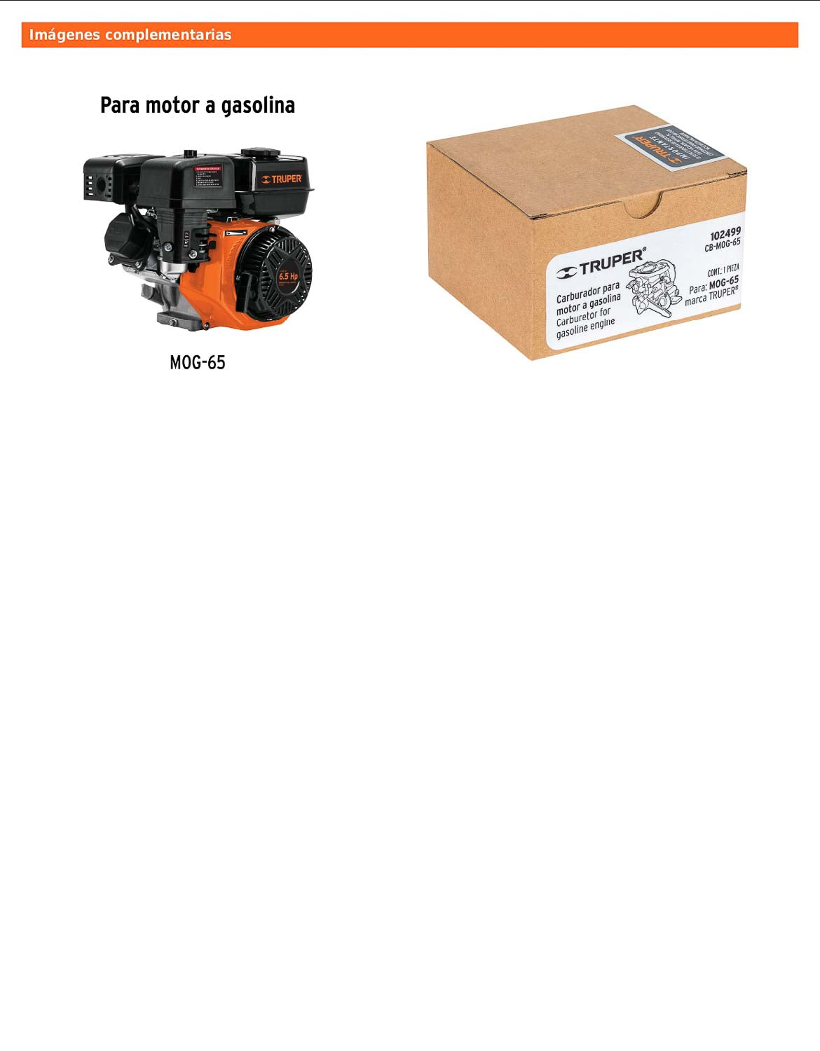 Carburador para motor a gasolina MOG-65