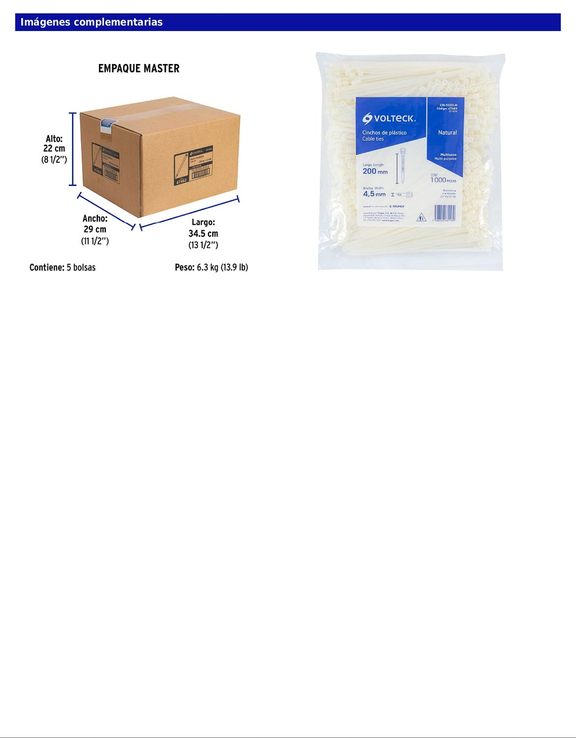 Bolsa con 1000 cinchos plásticos 50 lb 200 x 4.5 mm natural