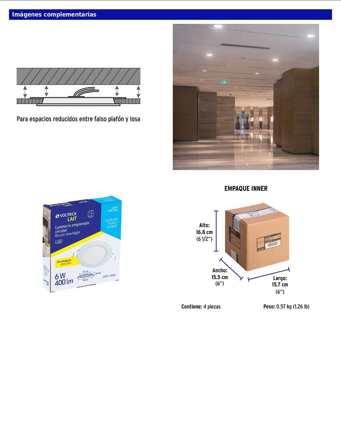 Luminario LED plafón de 6 W con luz de día ultradelgado redondo
