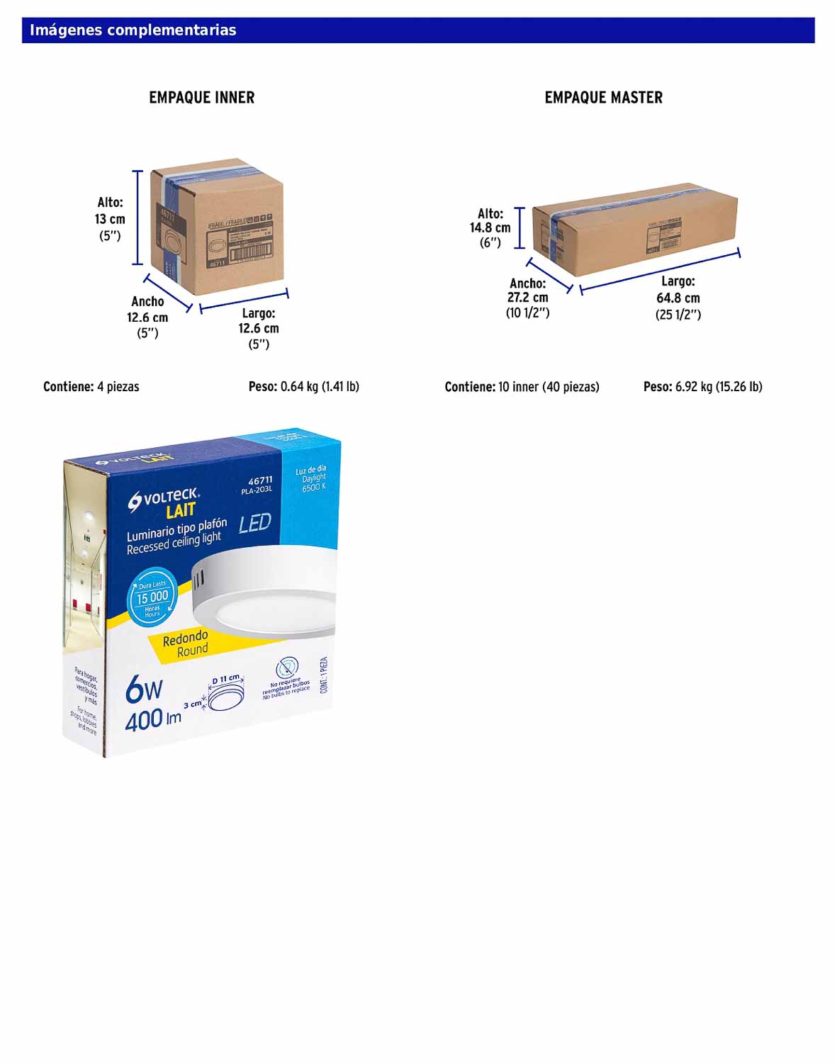 Luminario LED plafón de 6 W con luz de día redondo