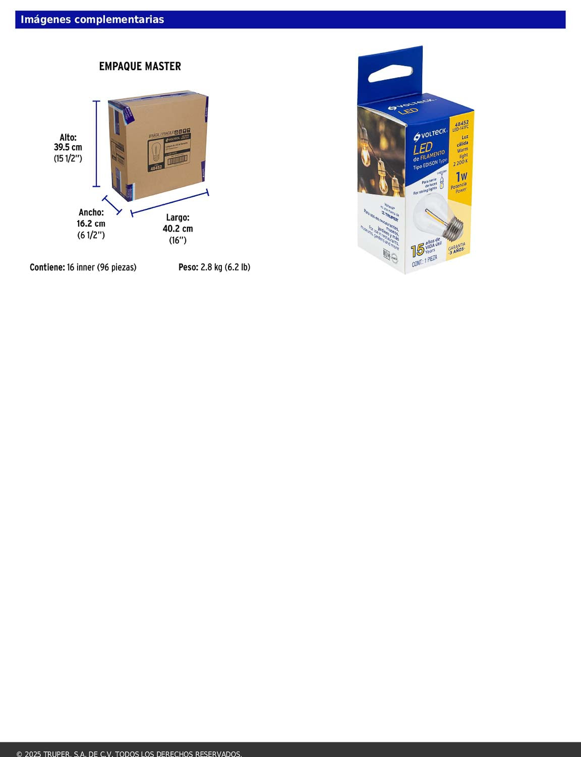 Foco LED de filamento de 1W con luz ámbar