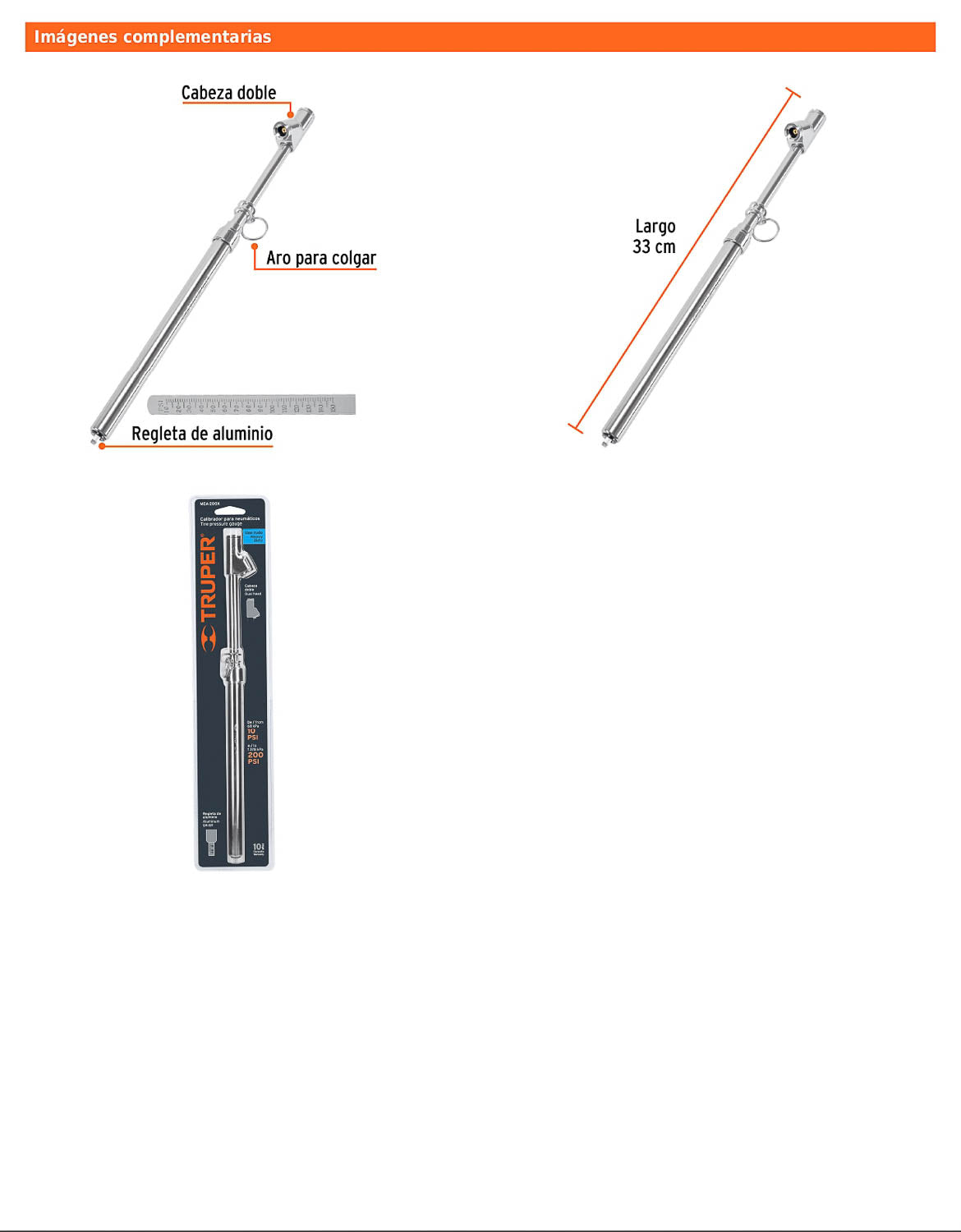 Calibrador de presión para llantas de 200 PSI con cabeza doble