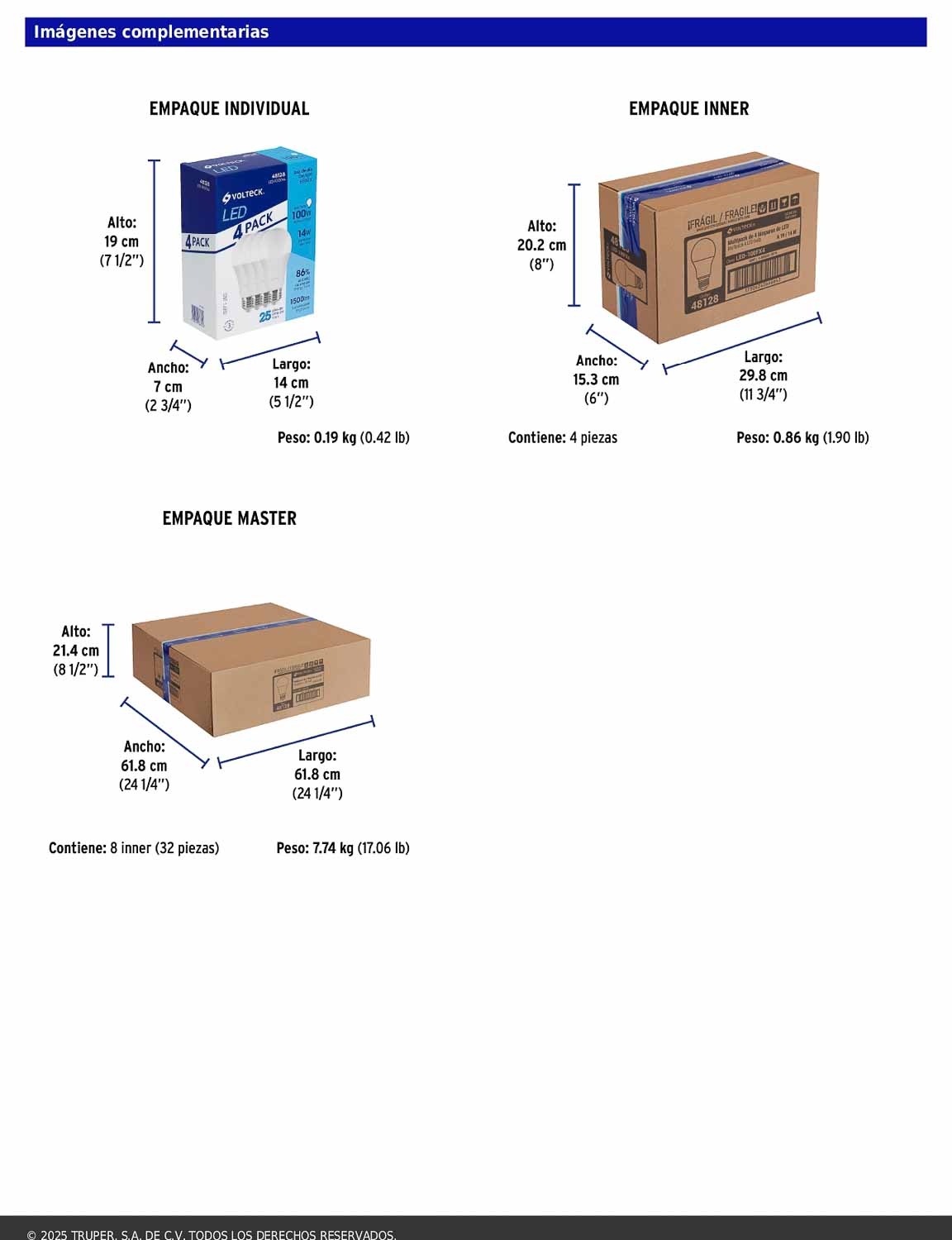 Pack de 4 focos LED 14W A19 6500K blanca fría 1500 lm