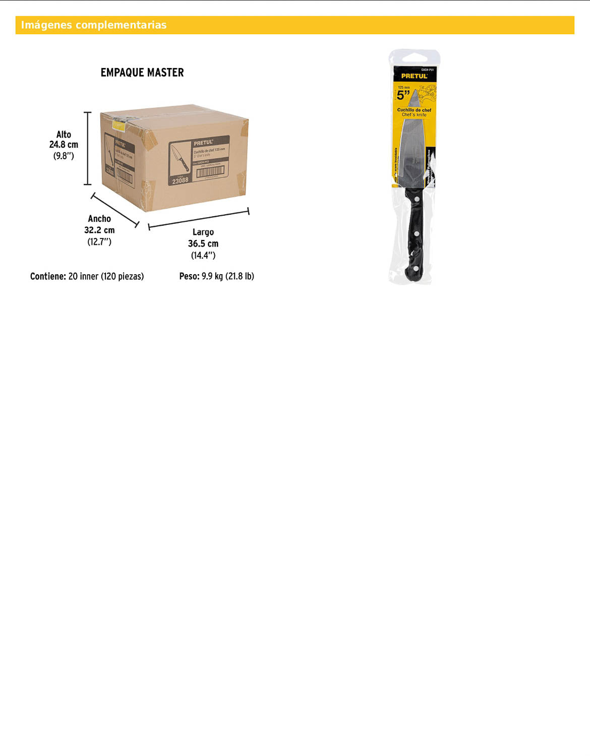 Cuchillo de chef de 5 pulgadas con mango de polipropileno