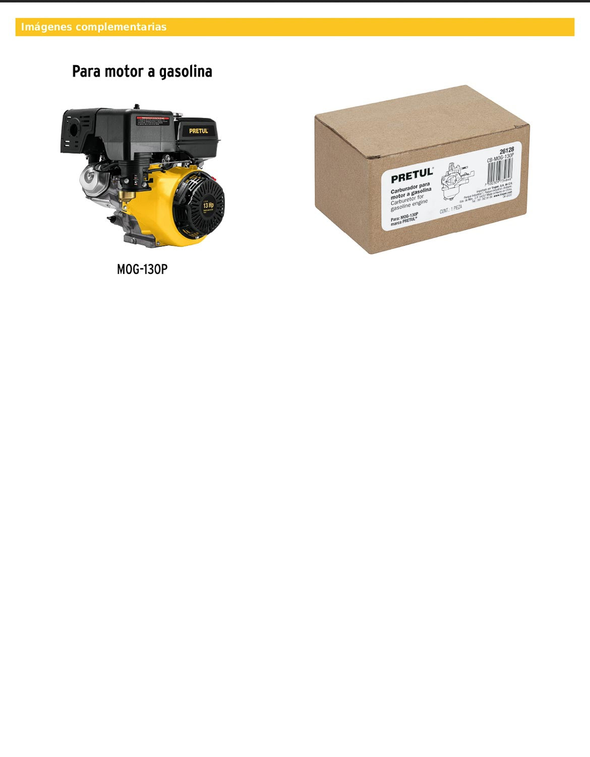 Carburador para motor a gasolina MOG-130P