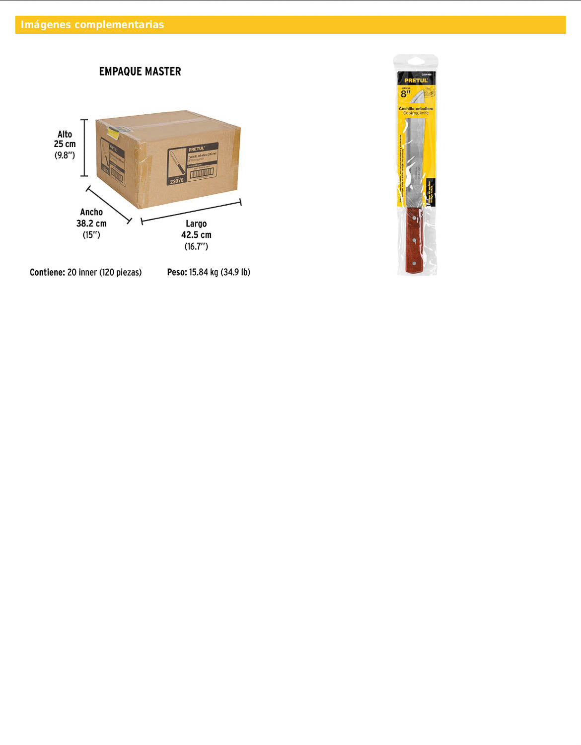 Cuchillo cebollero de 8 pulgadas con mango de madera