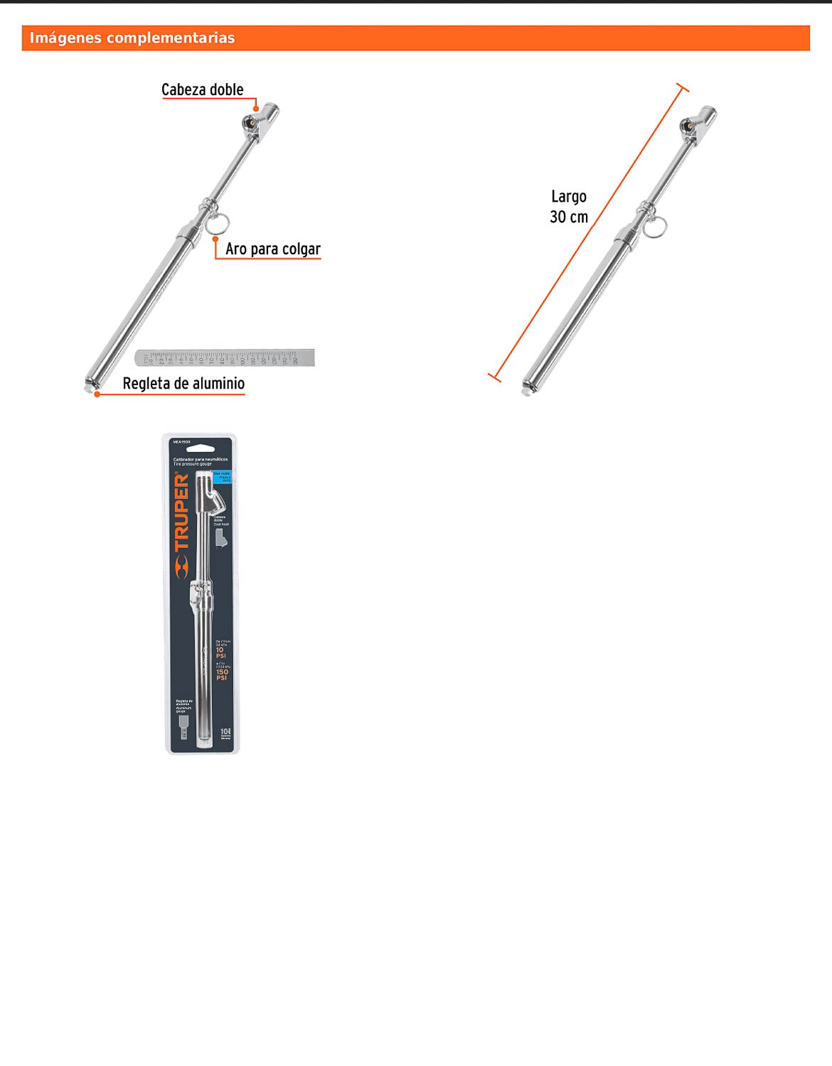Calibrador de aire para llantas de 150 PSI con cabeza doble