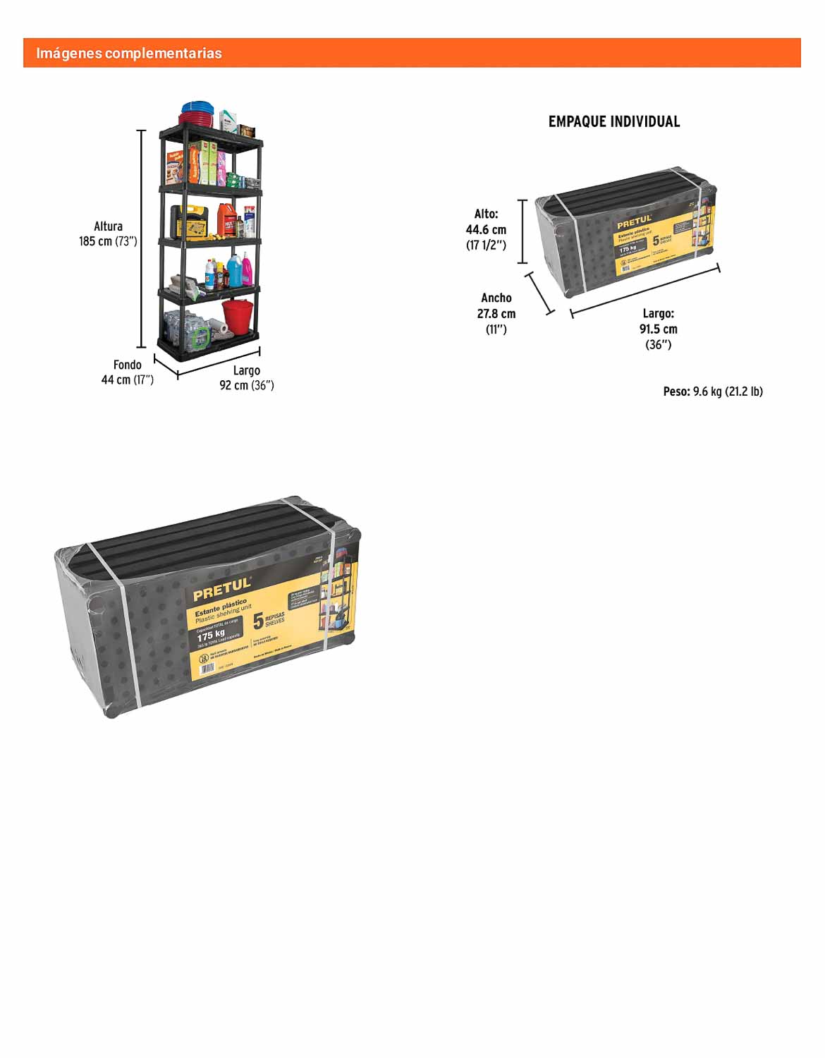 Estante plástico con 5 repisas capacidad 35 kg