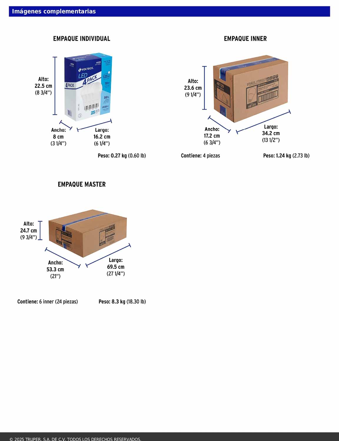Pack de 4 focos LED 18W A25 6500K blanca fría 1900 lm