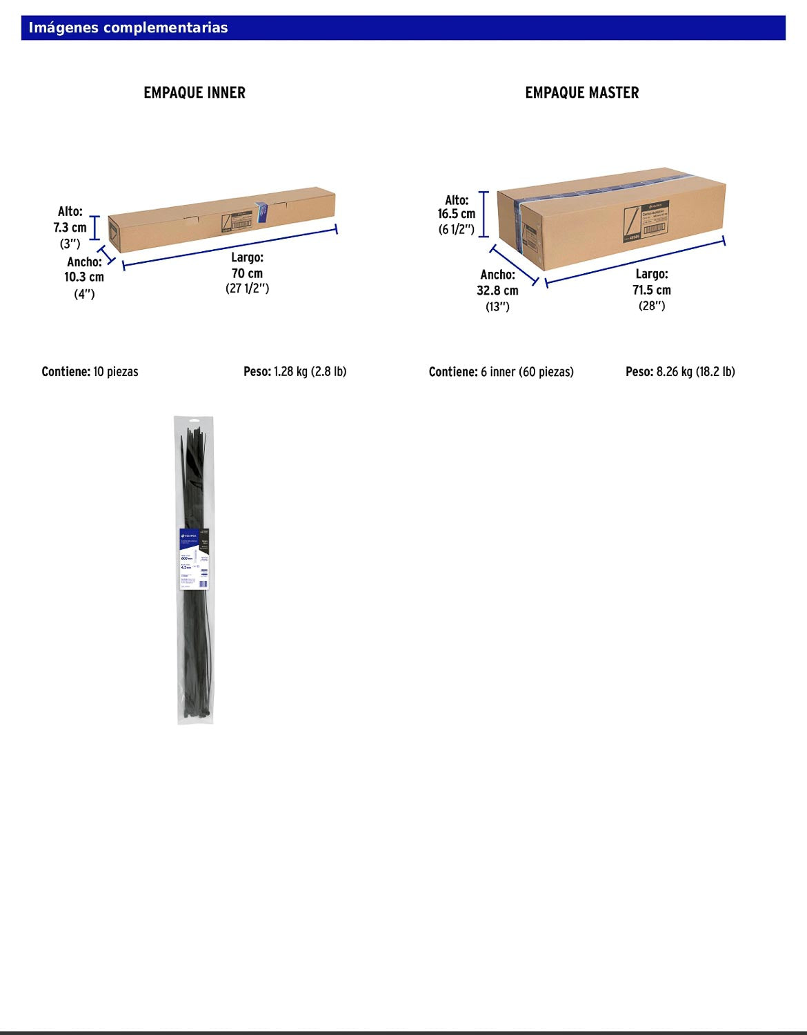 Bolsa con 25 cinchos plásticos de 50 lb de 60 cm de largo y 4.5 mm de ancho en color negro