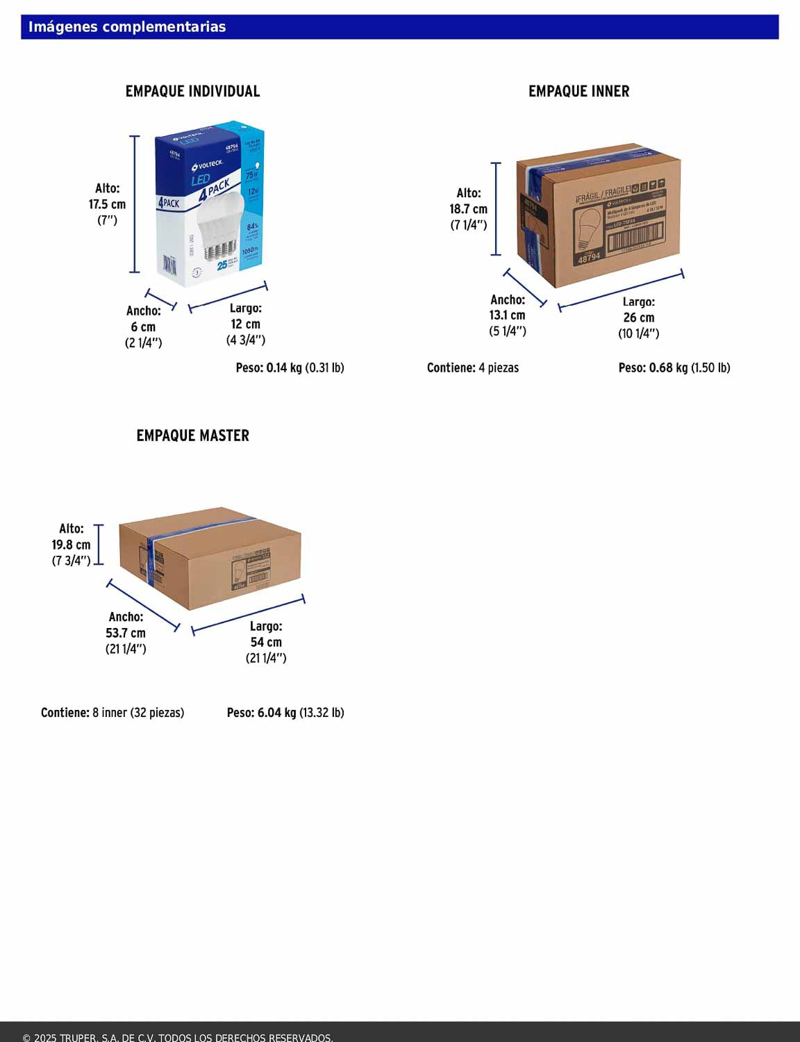 Pack de 4 focos LED 12W A19 6500K blanca fría 1050 lm