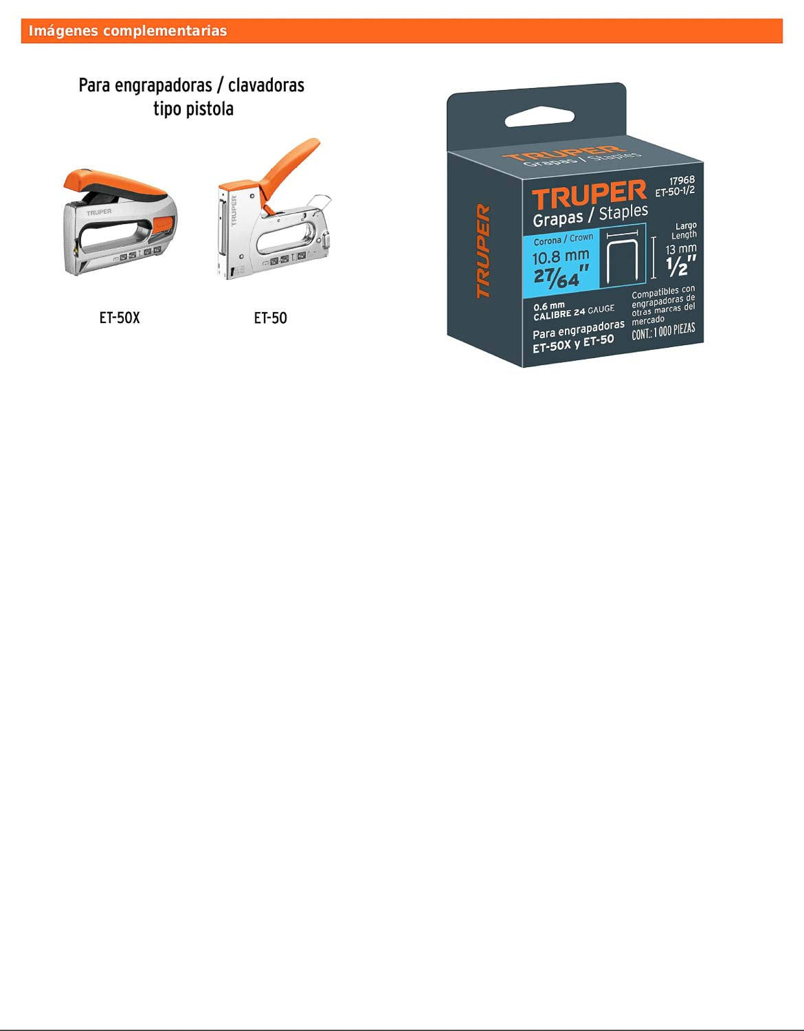 Grapas de 1/2 pulgadas con corona de 10.6 mm para engrapadoras tipo pistola
