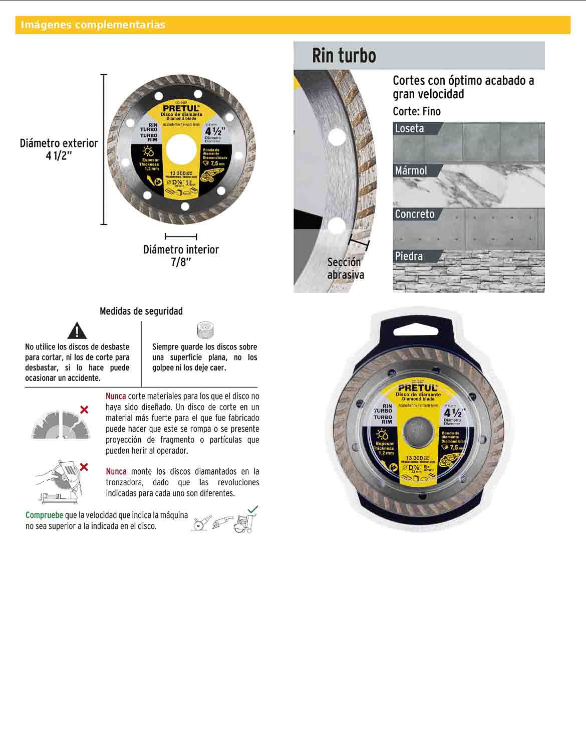Disco de diamante de 4.5 pulgadas y 1.2 mm con rin turbo