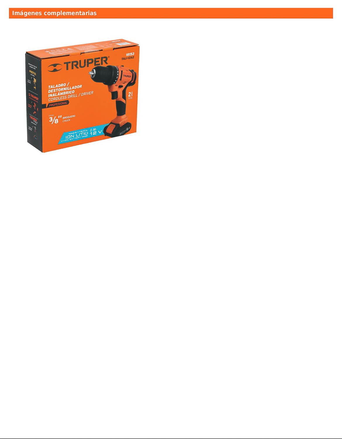 Taladro inalámbrico de 3/8 in con batería 12 V y dos velocidades