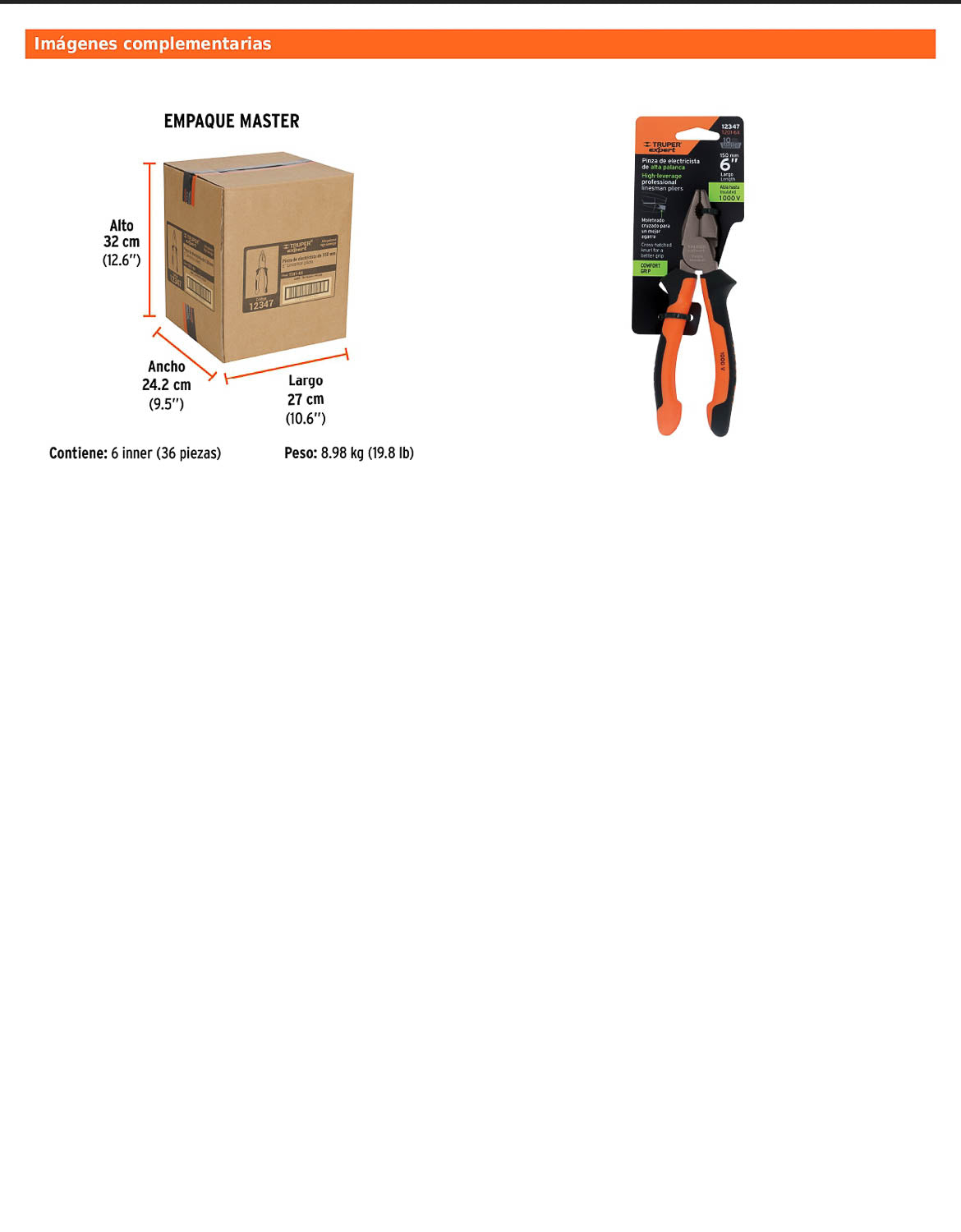 Pinza para electricista 6" alta palanca con mango Comfort Grip