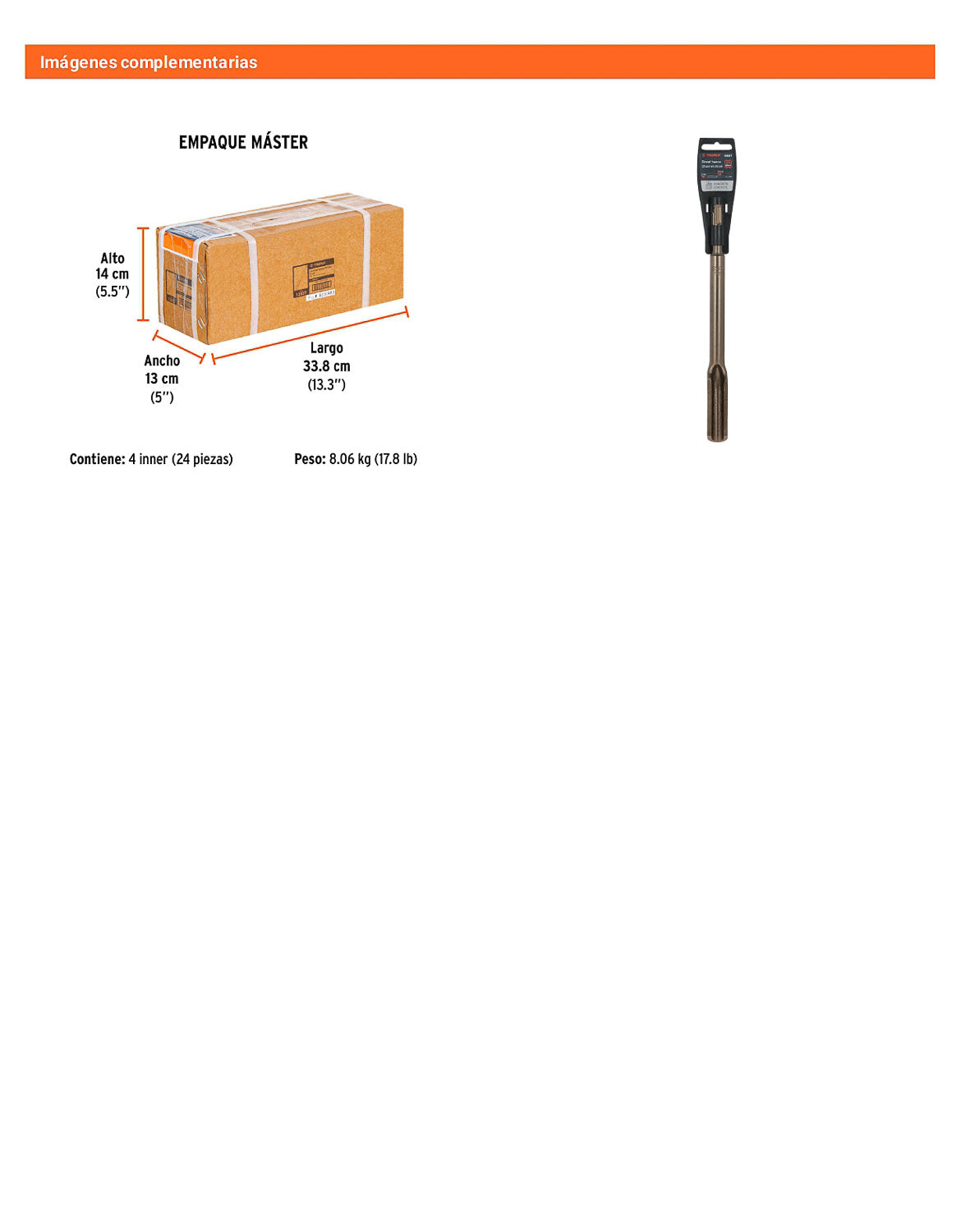 Cincel hueco para acanalado SDS Plus de 3/4" x 10"