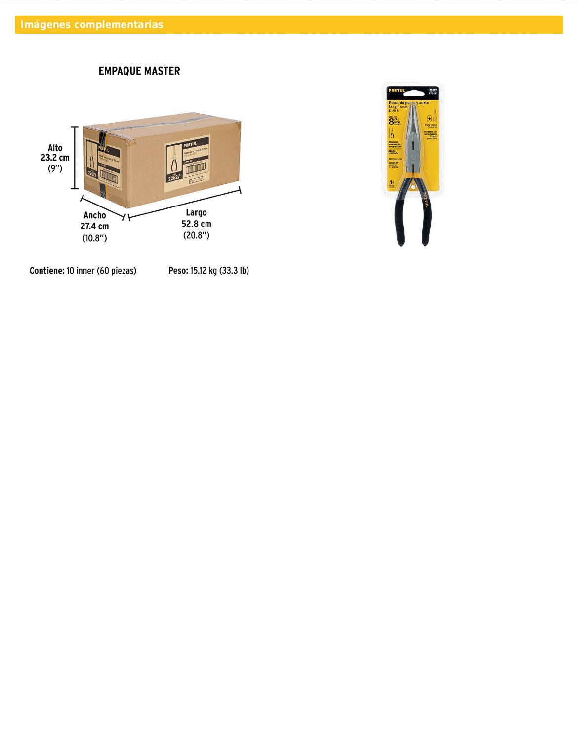 Pinza de punta y corte de 20 cm con mango de PVC