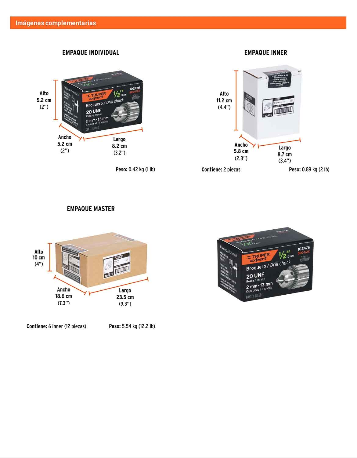 Broquero 1/2" con llave cuerpo estriado TRUPER EXPERT